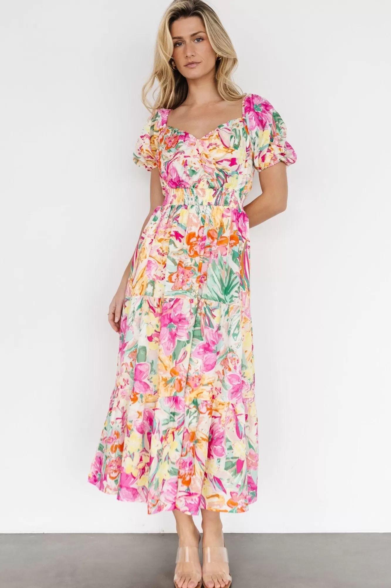 Baltic Born Midi Dresses | Midi Dresses | Denzel Puff Sleeve Midi Dress | Multi Floral