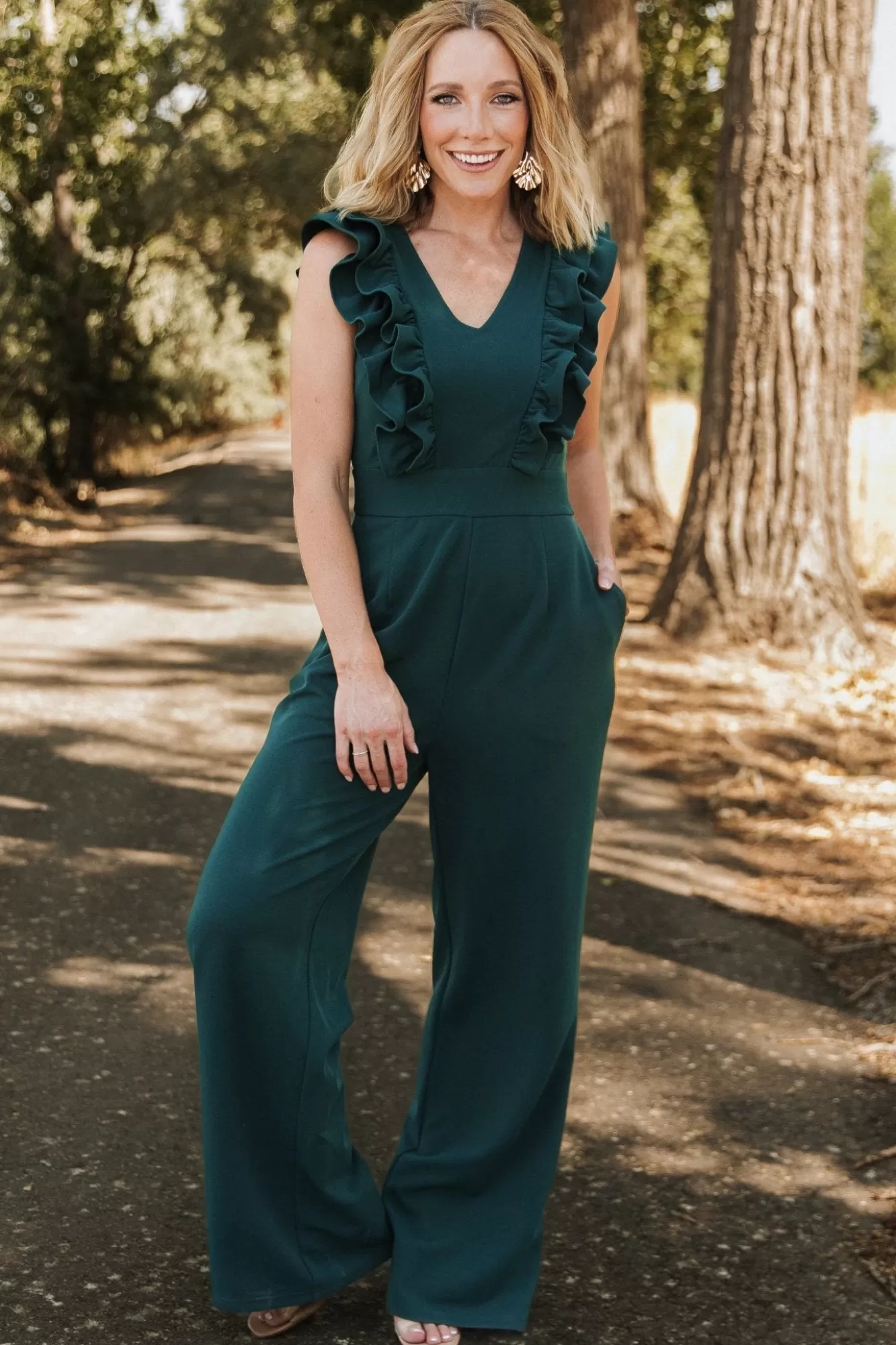 Baltic Born Semi-Formal | Jumpsuits + Rompers | Descanso Ruffle Jumpsuit | Dark Green