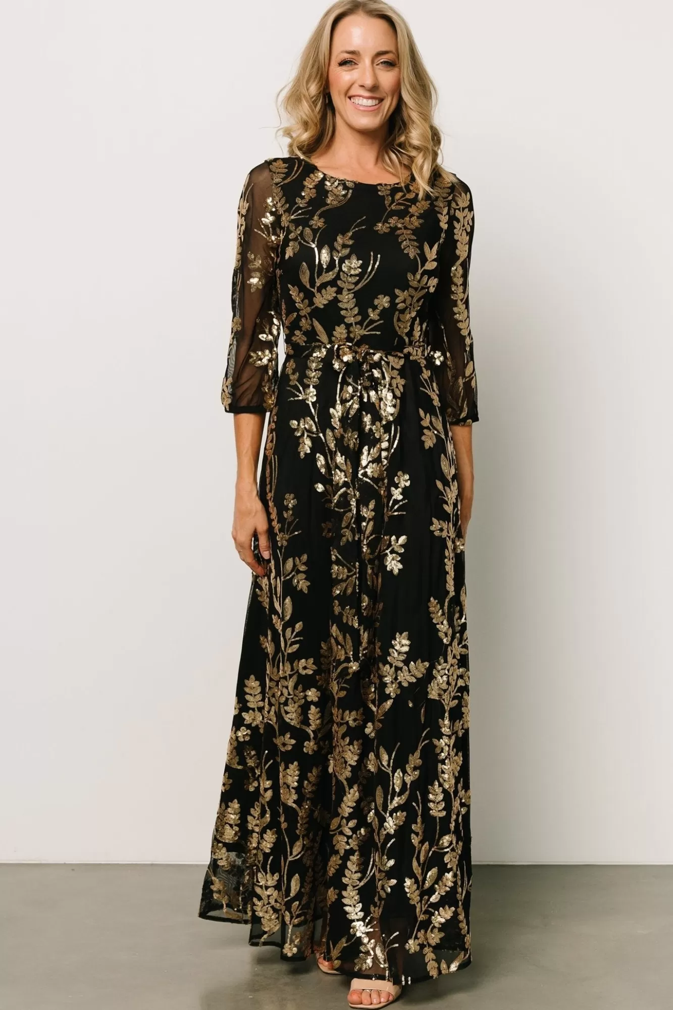 Baltic Born Maxi Dresses | Maxi Dresses | Destiny Sequin Maxi Dress | Black + Gold