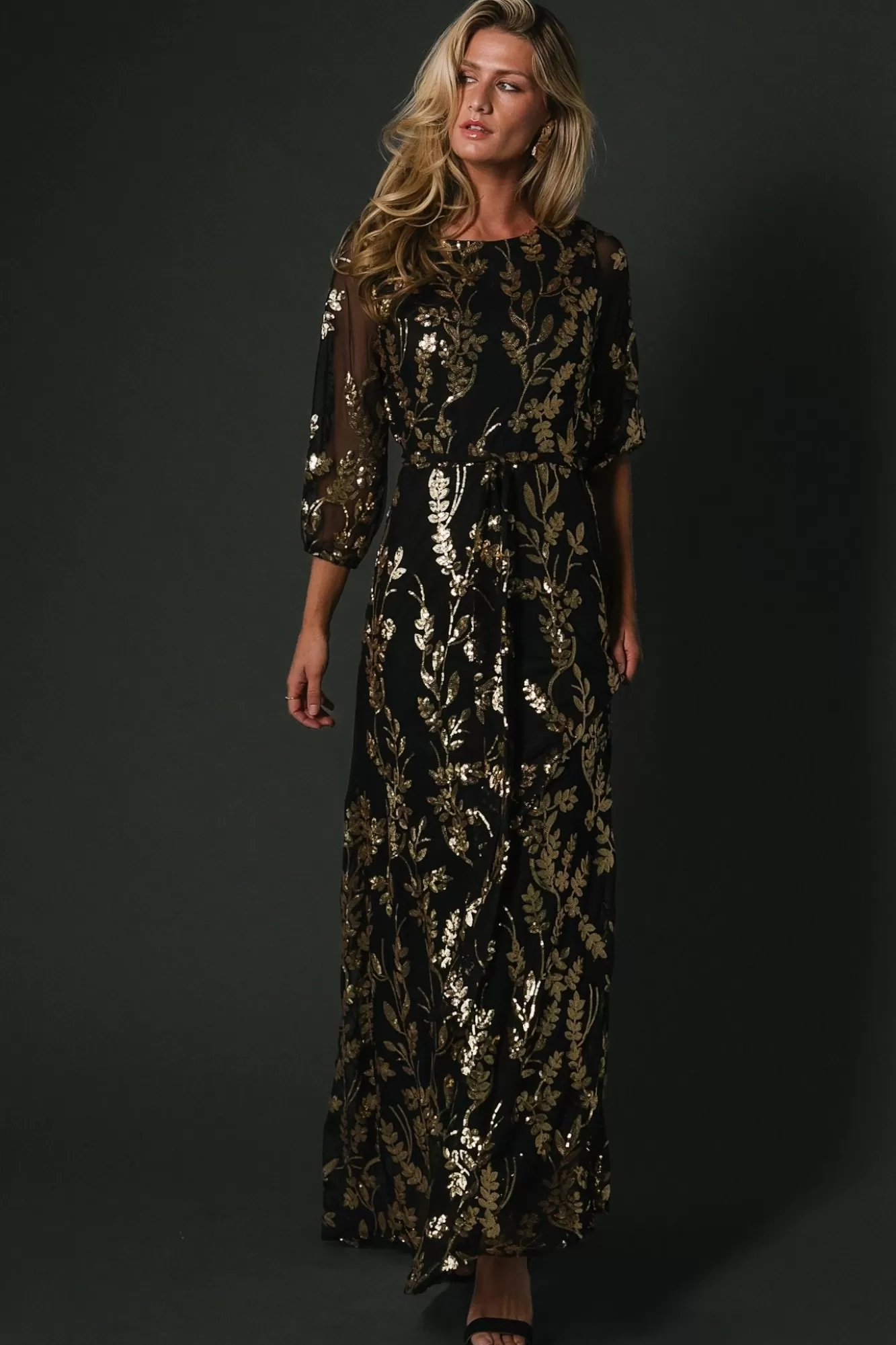 Baltic Born Maxi Dresses | Maxi Dresses | Destiny Sequin Maxi Dress | Black + Gold