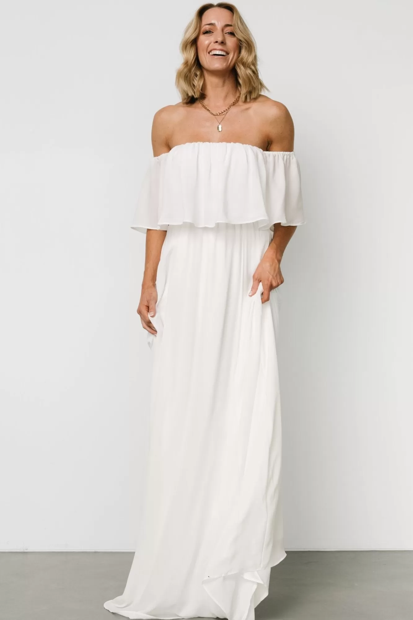 Baltic Born Maxi Dresses | Maxi Dresses | Diana Off Shoulder Maxi Dress | Off White