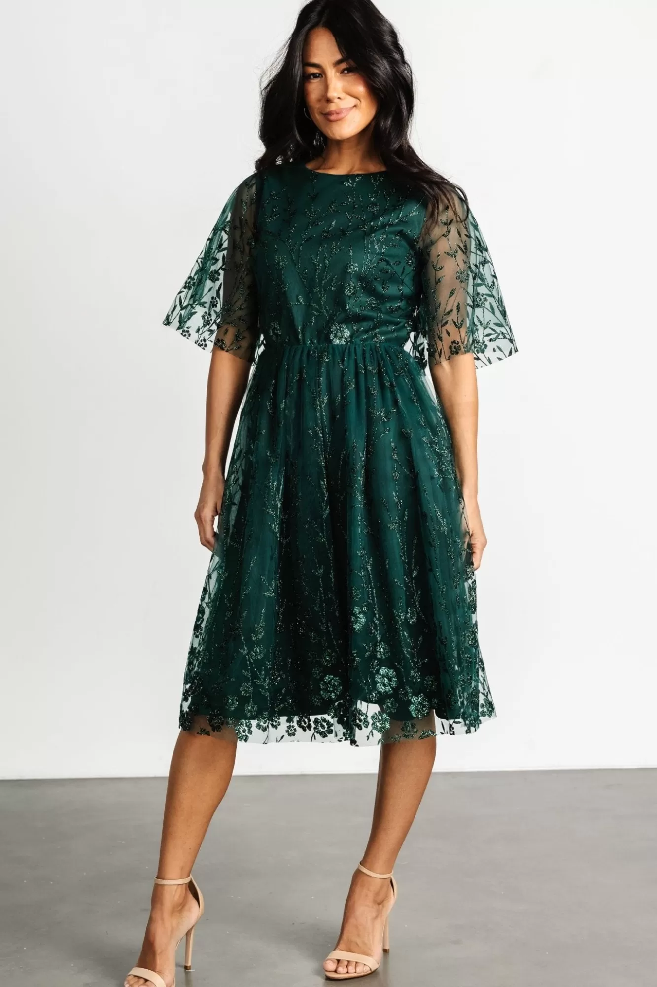 Baltic Born Short Dresses | Short Dresses | Duchess Tulle Dress | Dark Green Sparkle