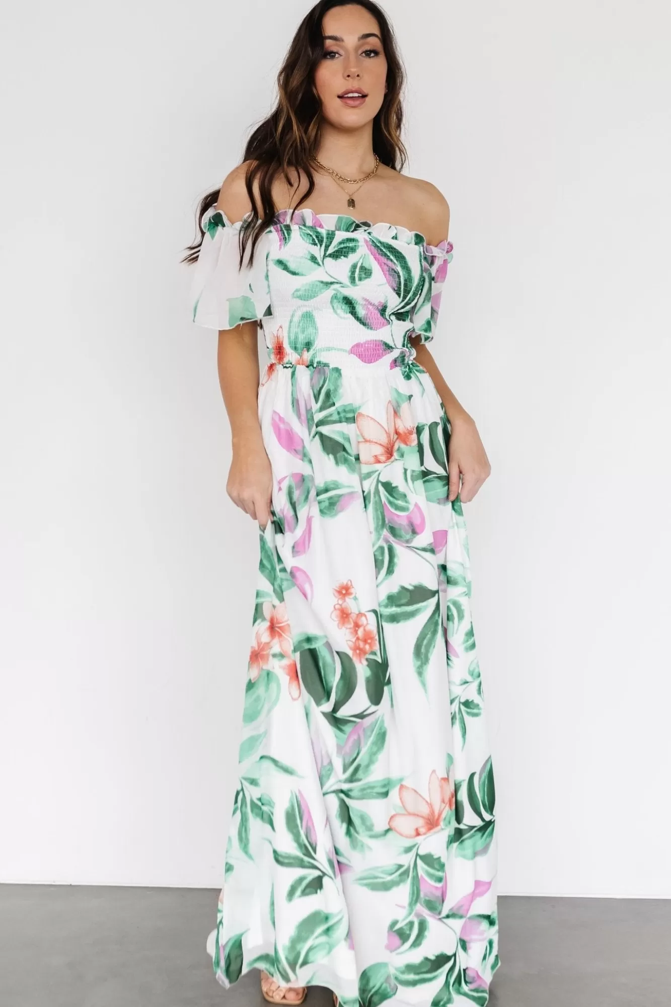 Baltic Born Maxi Dresses | Maxi Dresses | Elina Maxi Dress | White + Green Multi Floral