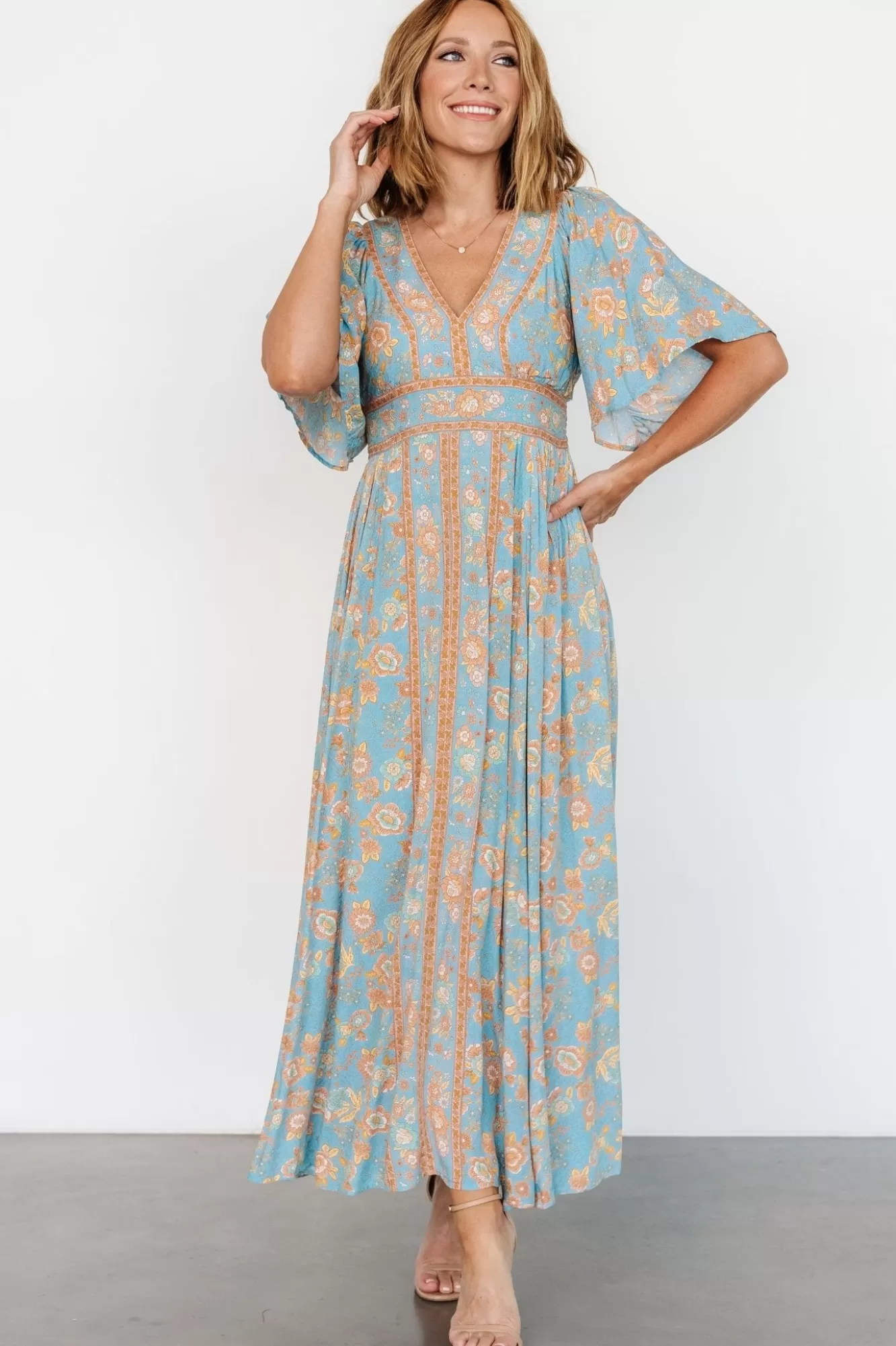 Baltic Born Maxi Dresses | Maxi Dresses | Elissa Maxi Dress | Dusty Blue Floral