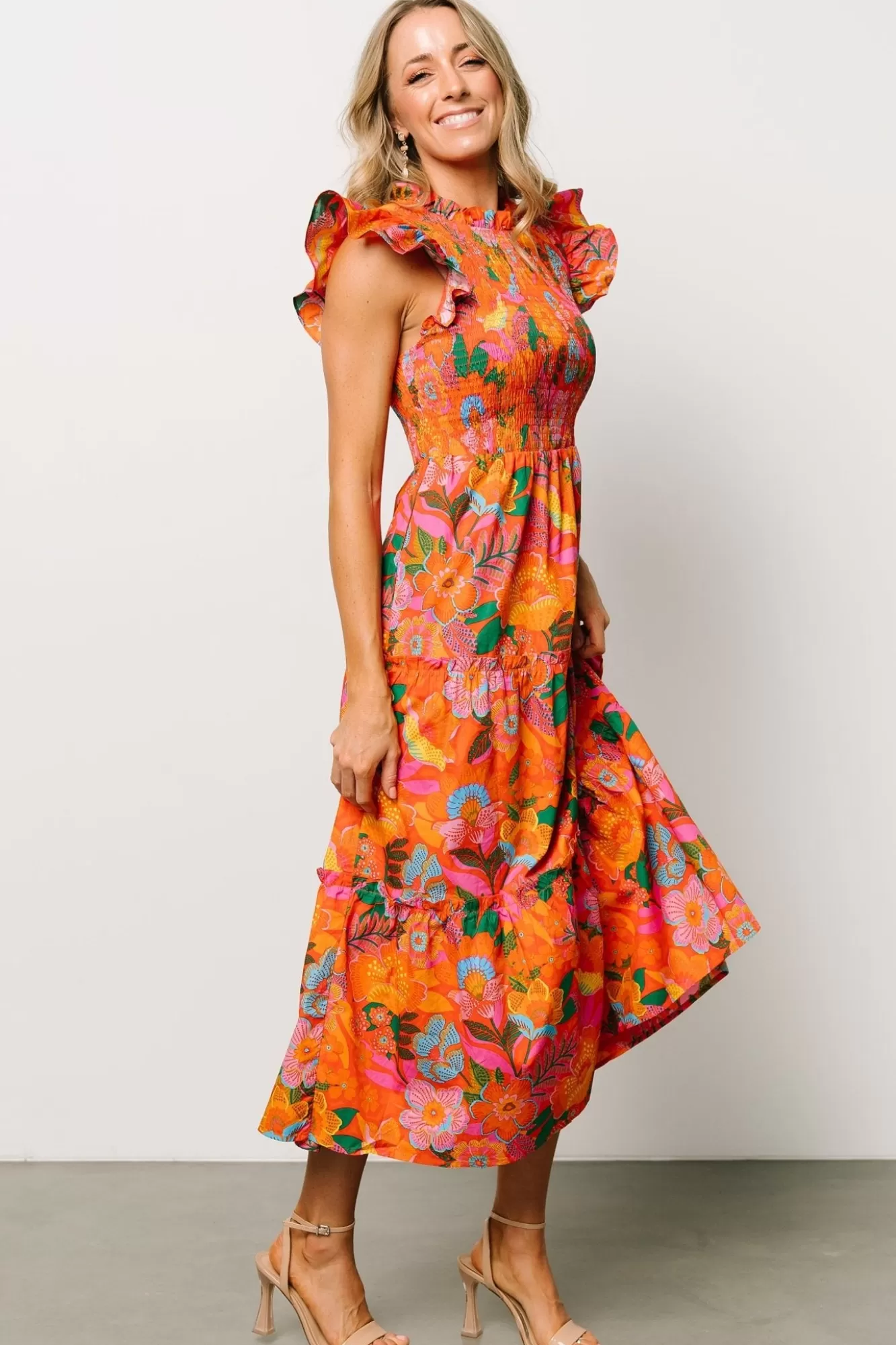 Baltic Born Maxi Dresses | Maxi Dresses | Emily Smocked Tier Dress | Orange Floral