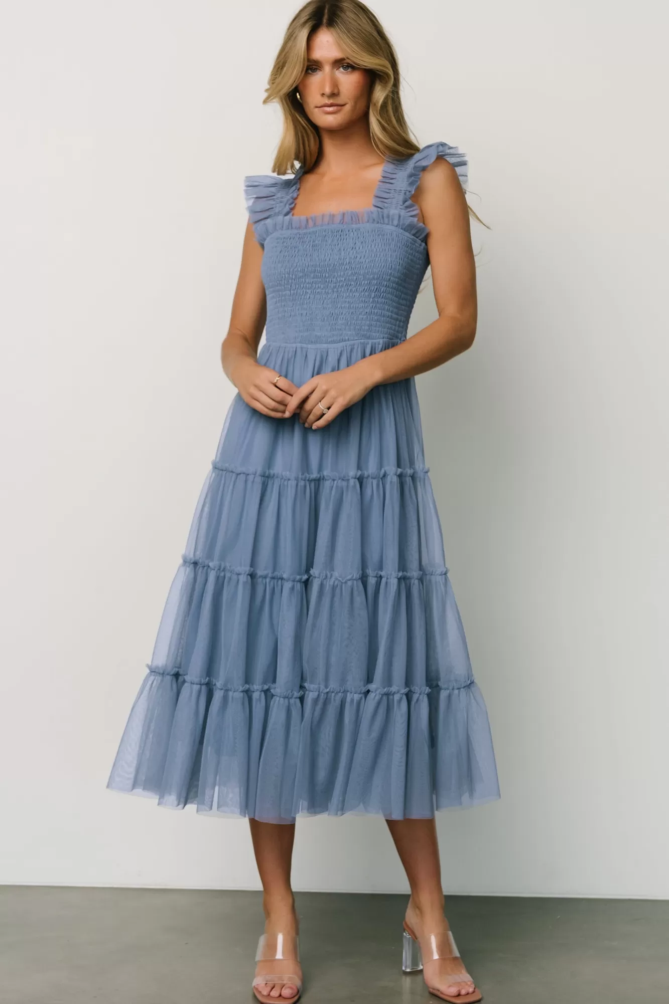 Baltic Born Midi Dresses | Midi Dresses | Emma Smocked Tulle Dress | Slate Blue