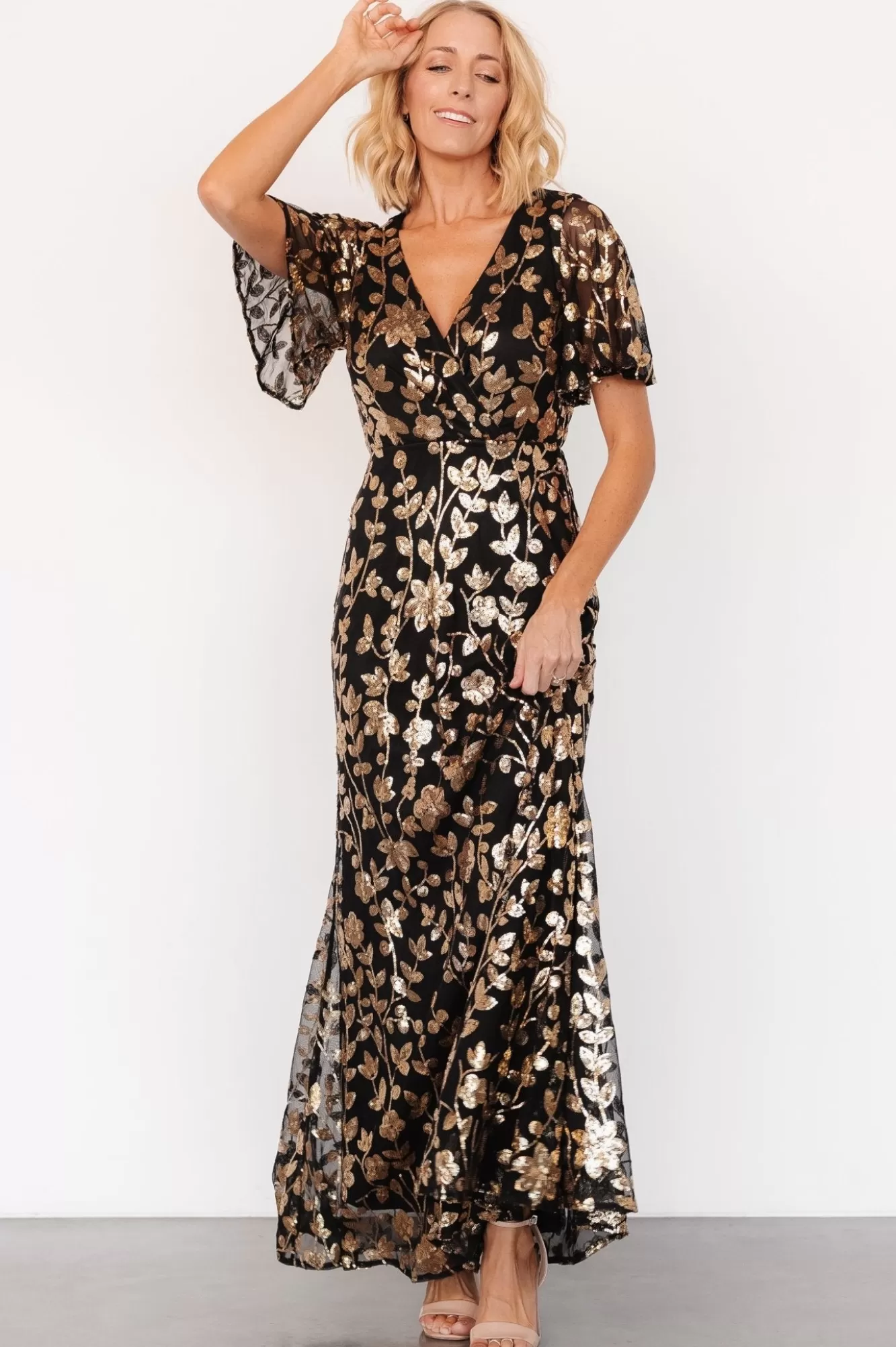 Baltic Born Maxi Dresses | Maxi Dresses | Esme Sequin Dress | Black + Gold