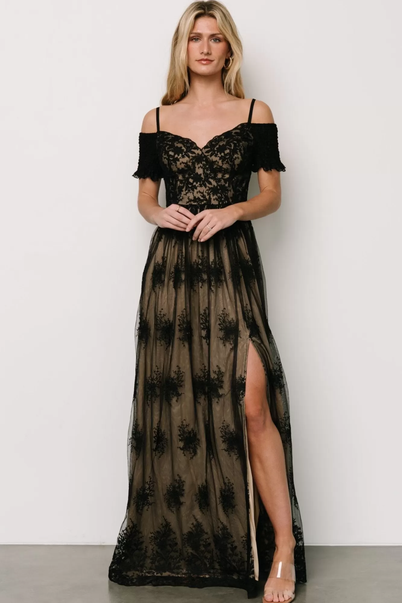 Baltic Born Maxi Dresses | Maxi Dresses | Esperanza Tulle Embroidered Maxi Dress | Black + Nude