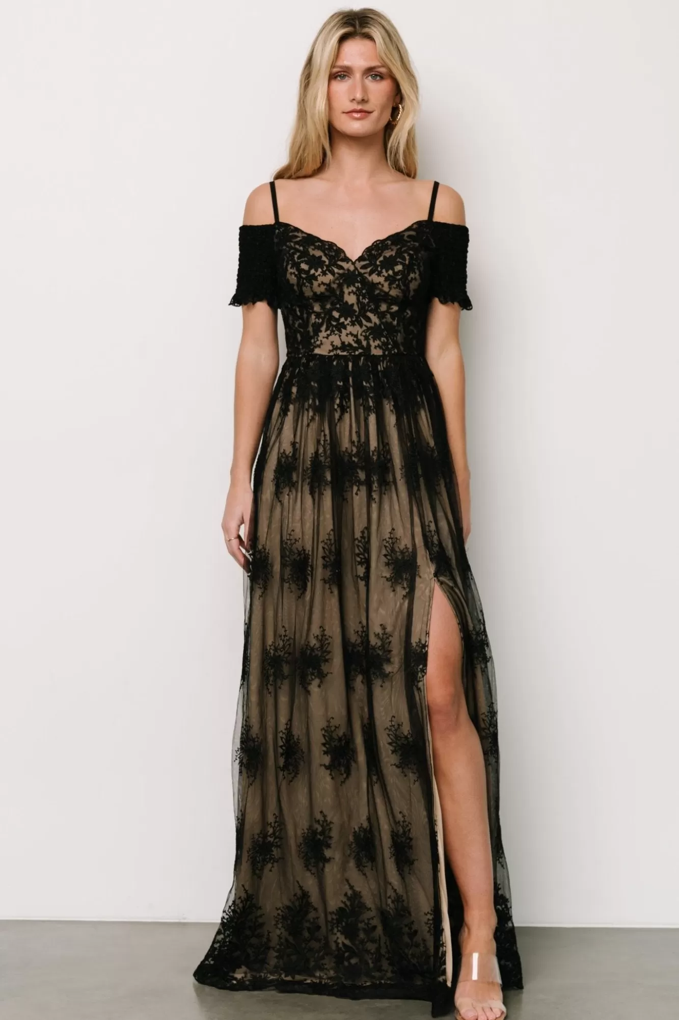 Baltic Born Maxi Dresses | Maxi Dresses | Esperanza Tulle Embroidered Maxi Dress | Black + Nude