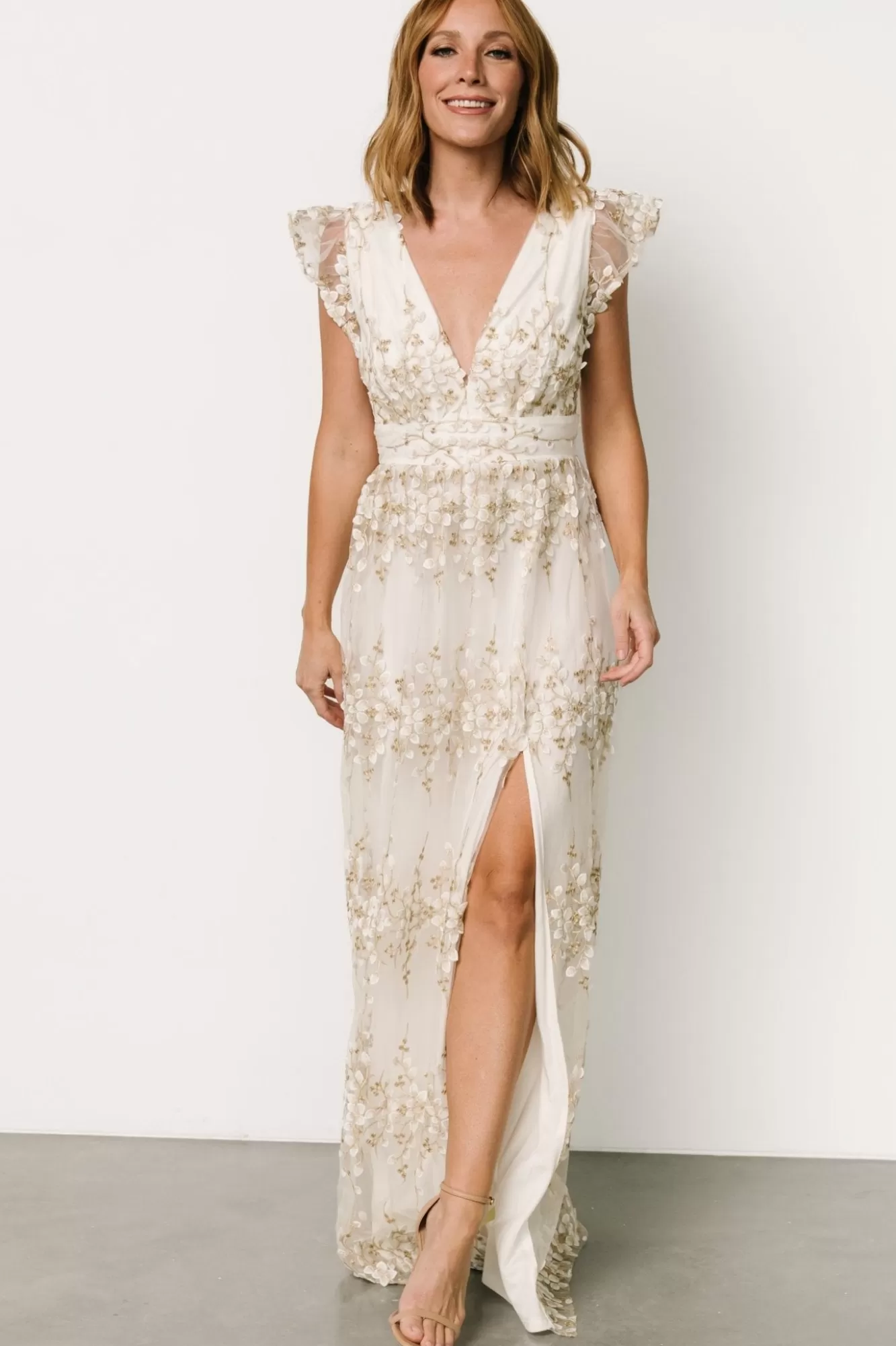 Baltic Born Maxi Dresses | Maxi Dresses | Eva Embroidered Maxi Dress | White + Gold