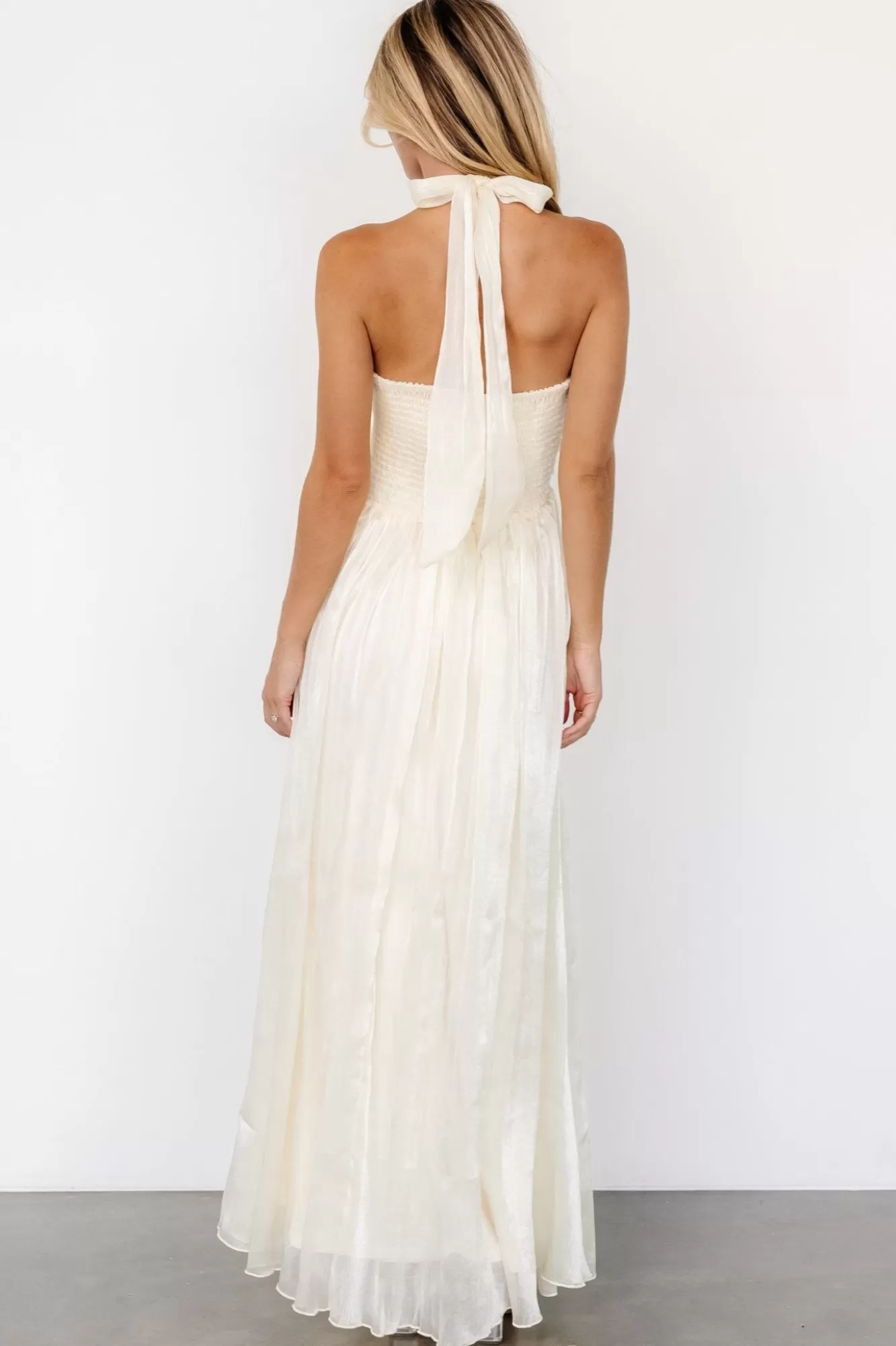 Baltic Born Maxi Dresses | Maxi Dresses | Frederica Halter Maxi Dress | Cream Shimmer