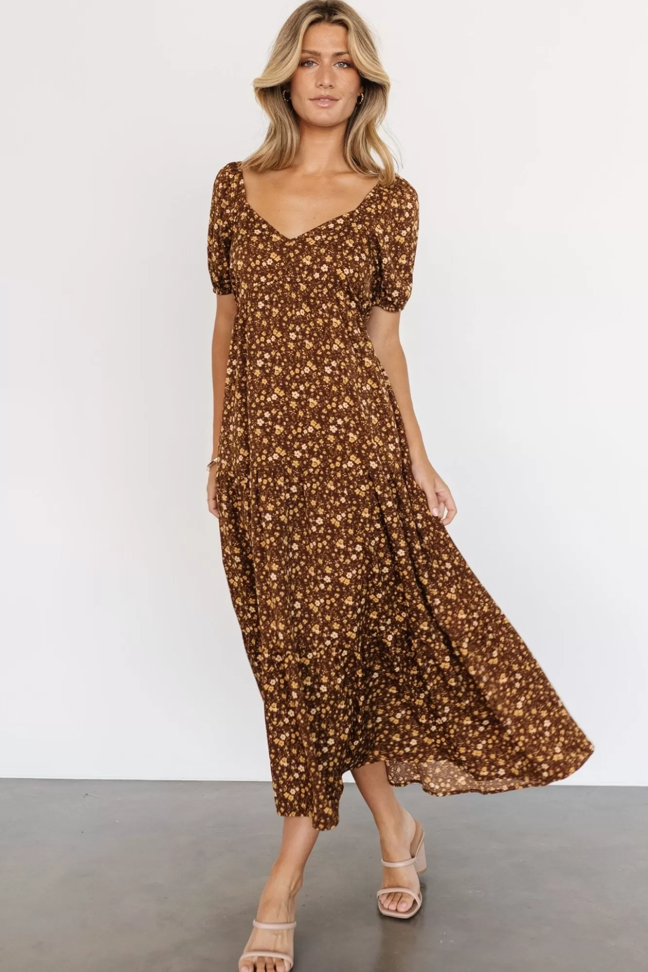 Baltic Born Maxi Dresses | Maxi Dresses | Gables Puff Sleeve Maxi Dress | Brown Multi