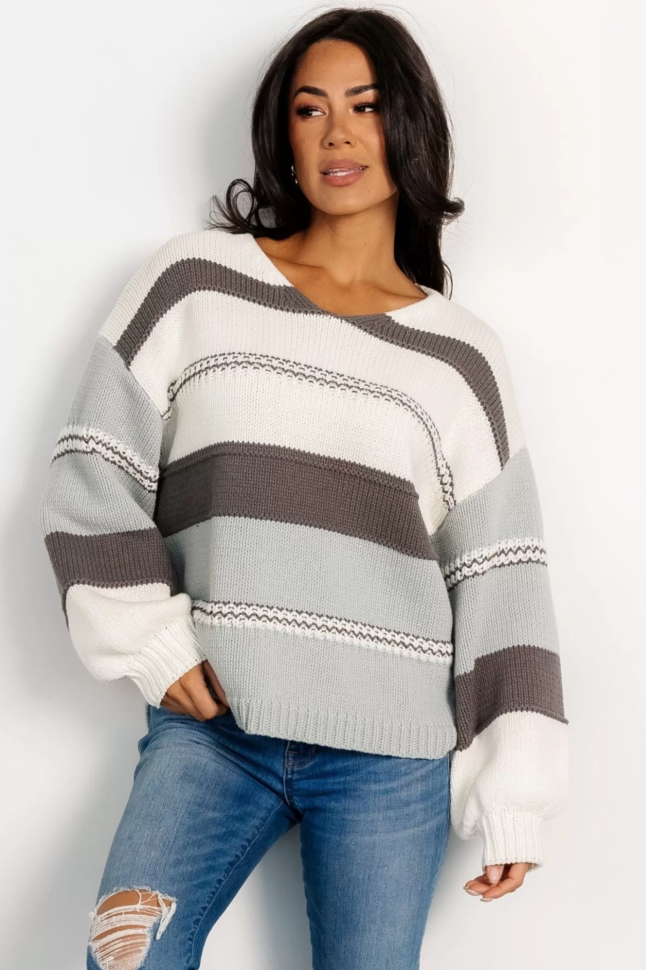 Baltic Born Sweaters | Glasgow Knit Sweater | Ivory Stripe