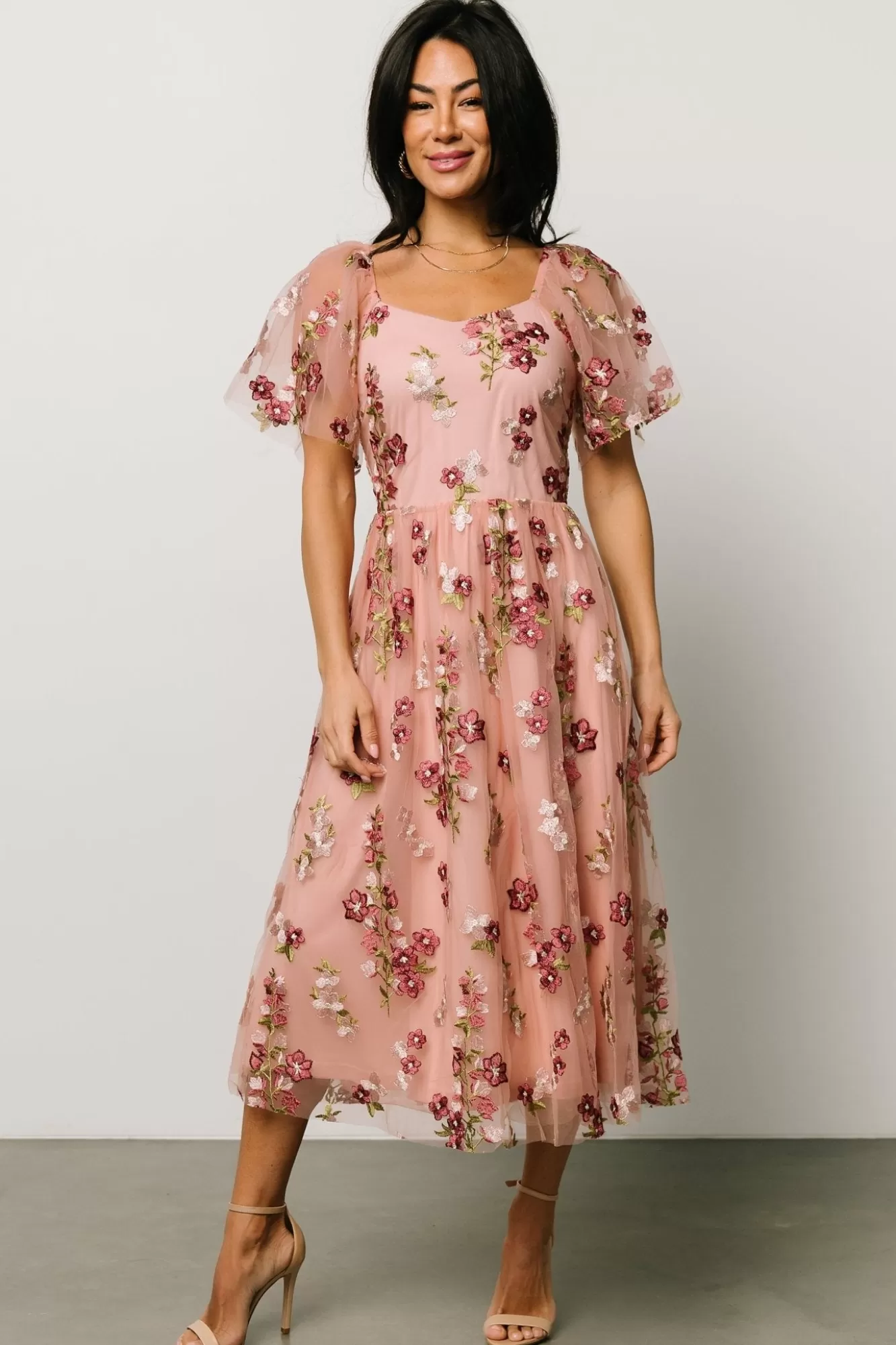 Baltic Born Midi Dresses | Midi Dresses | Gwyneth Tulle Midi Dress | Blush Floral