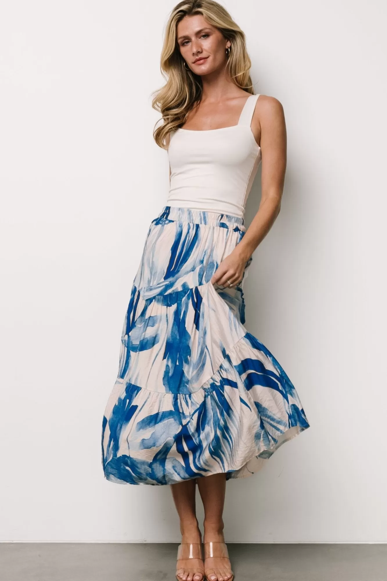 Baltic Born Maxi Dresses | Maxi Dresses | Hailee Tiered Skirt | Off White + Blue