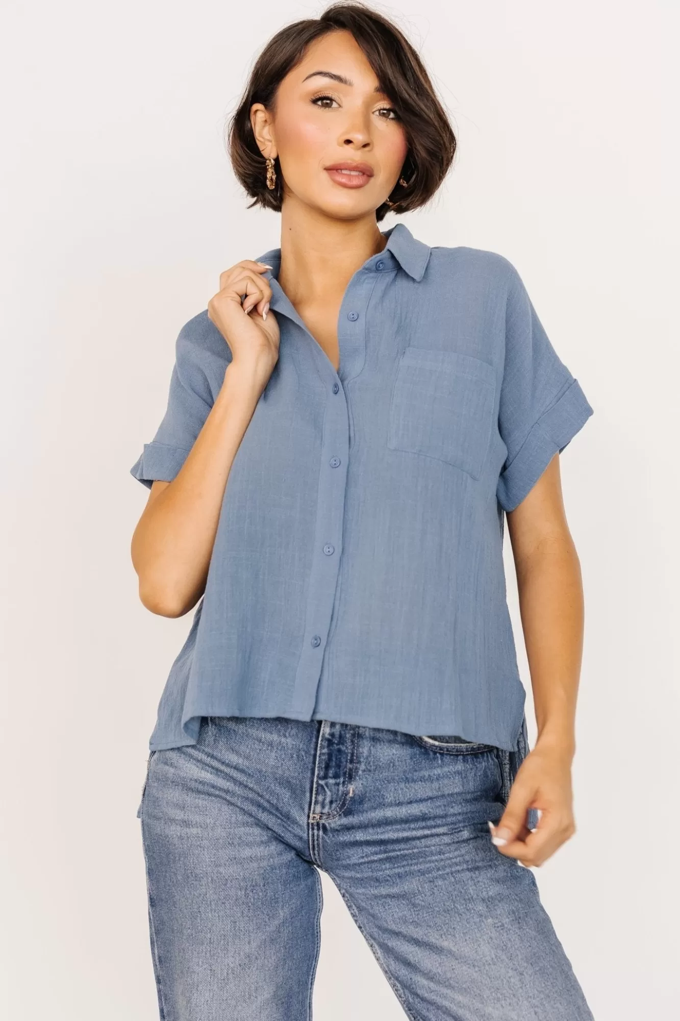 Baltic Born Blouses + Shirts | Hammond Short Sleeve Top | Slate Blue