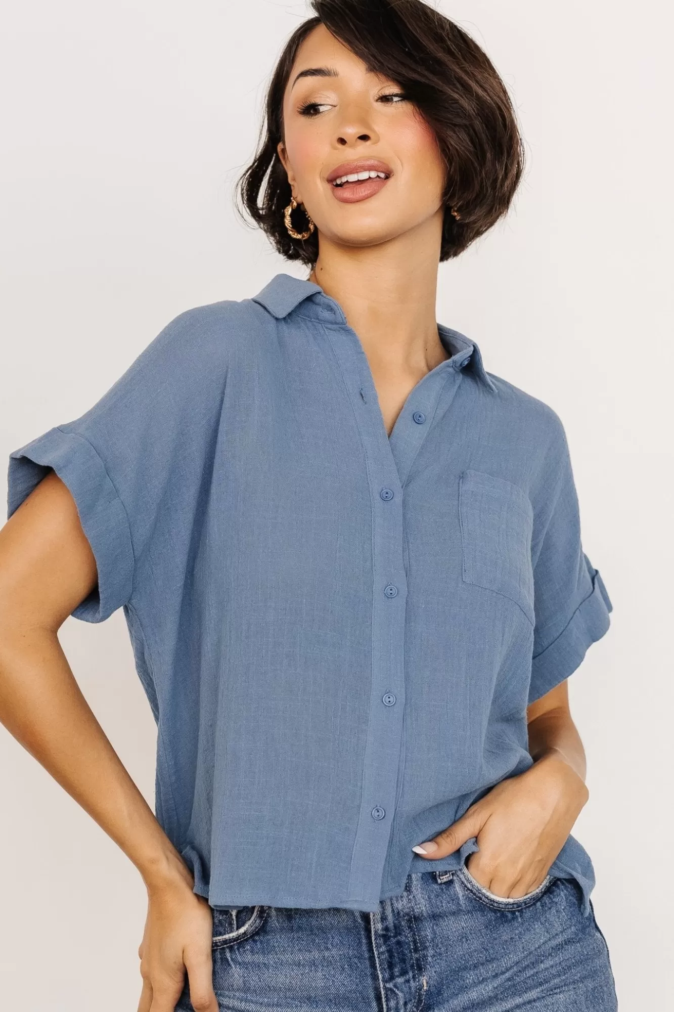 Baltic Born Blouses + Shirts | Hammond Short Sleeve Top | Slate Blue