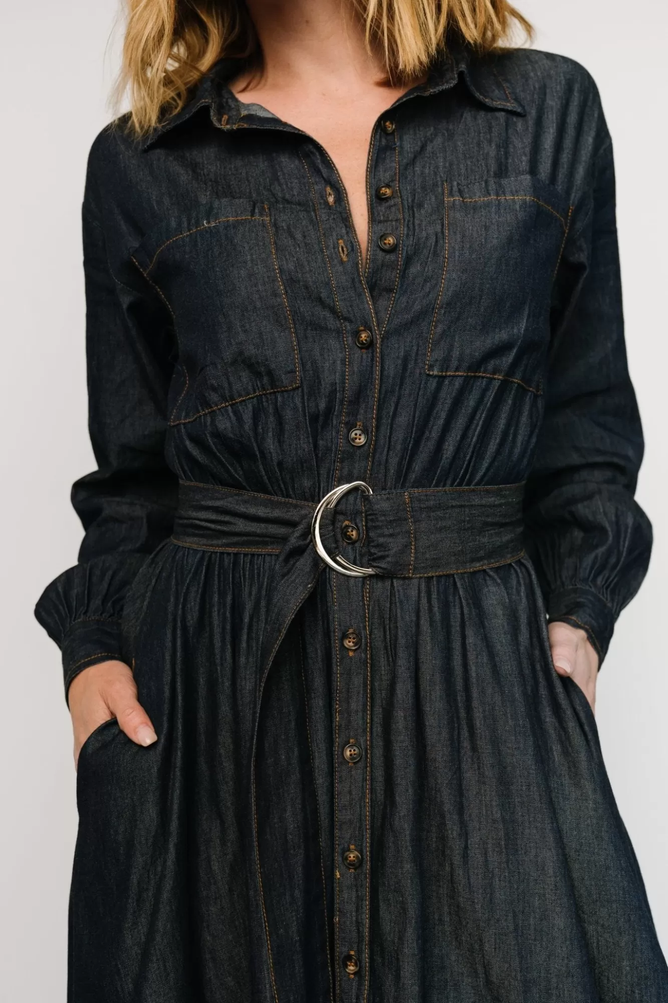 Baltic Born Midi Dresses | Midi Dresses | Hansel Long Sleeve Denim Dress | Dark Blue