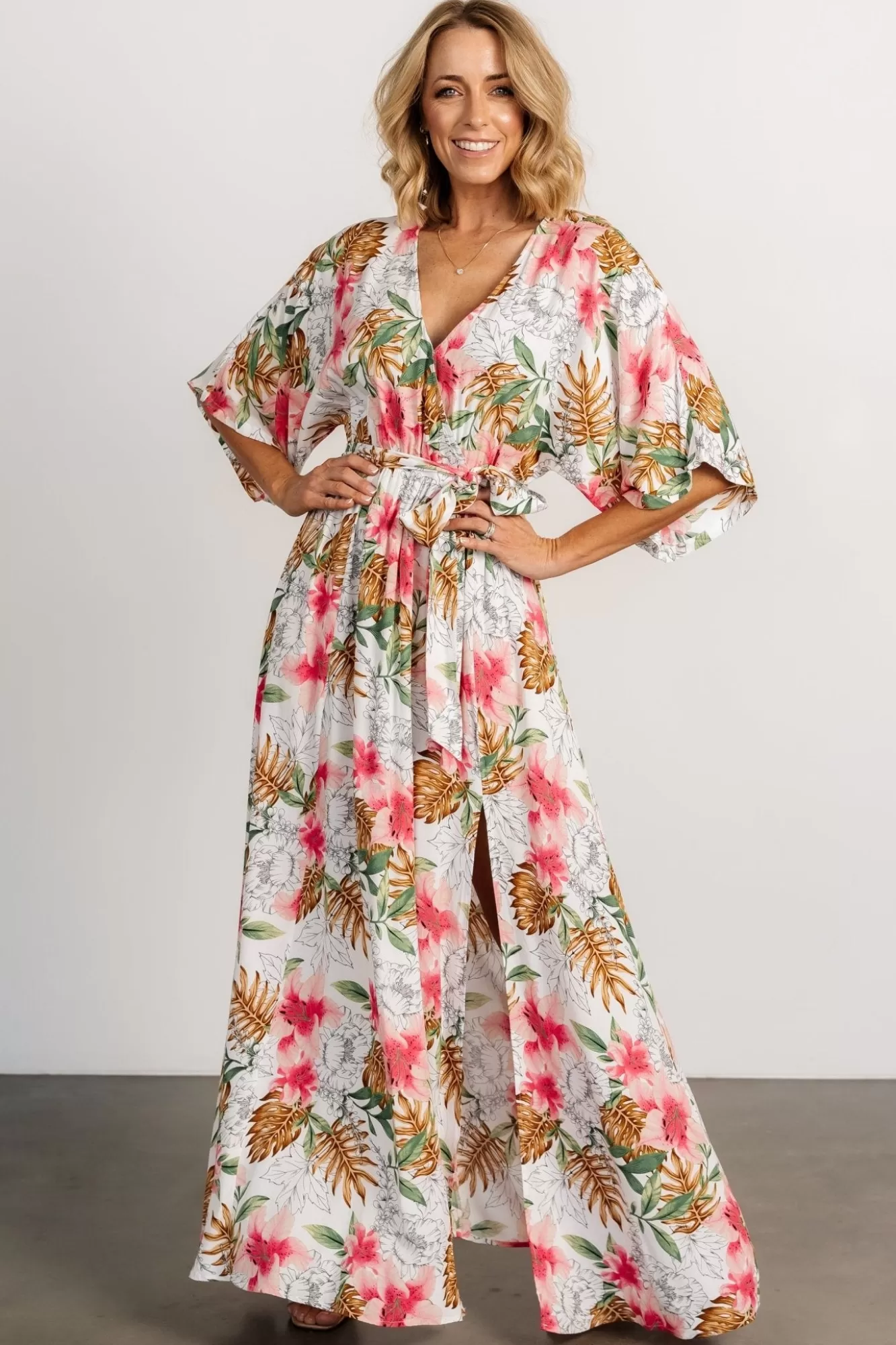 Baltic Born Maxi Dresses | Maxi Dresses | Harmonia Kimono Maxi Dress | White Multi Print