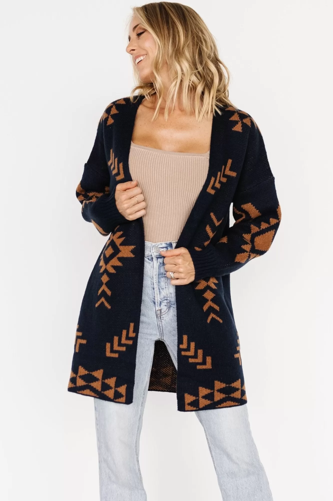 Baltic Born Sweaters | Cardigans | Hays Oversized Cardigan | Navy + Camel