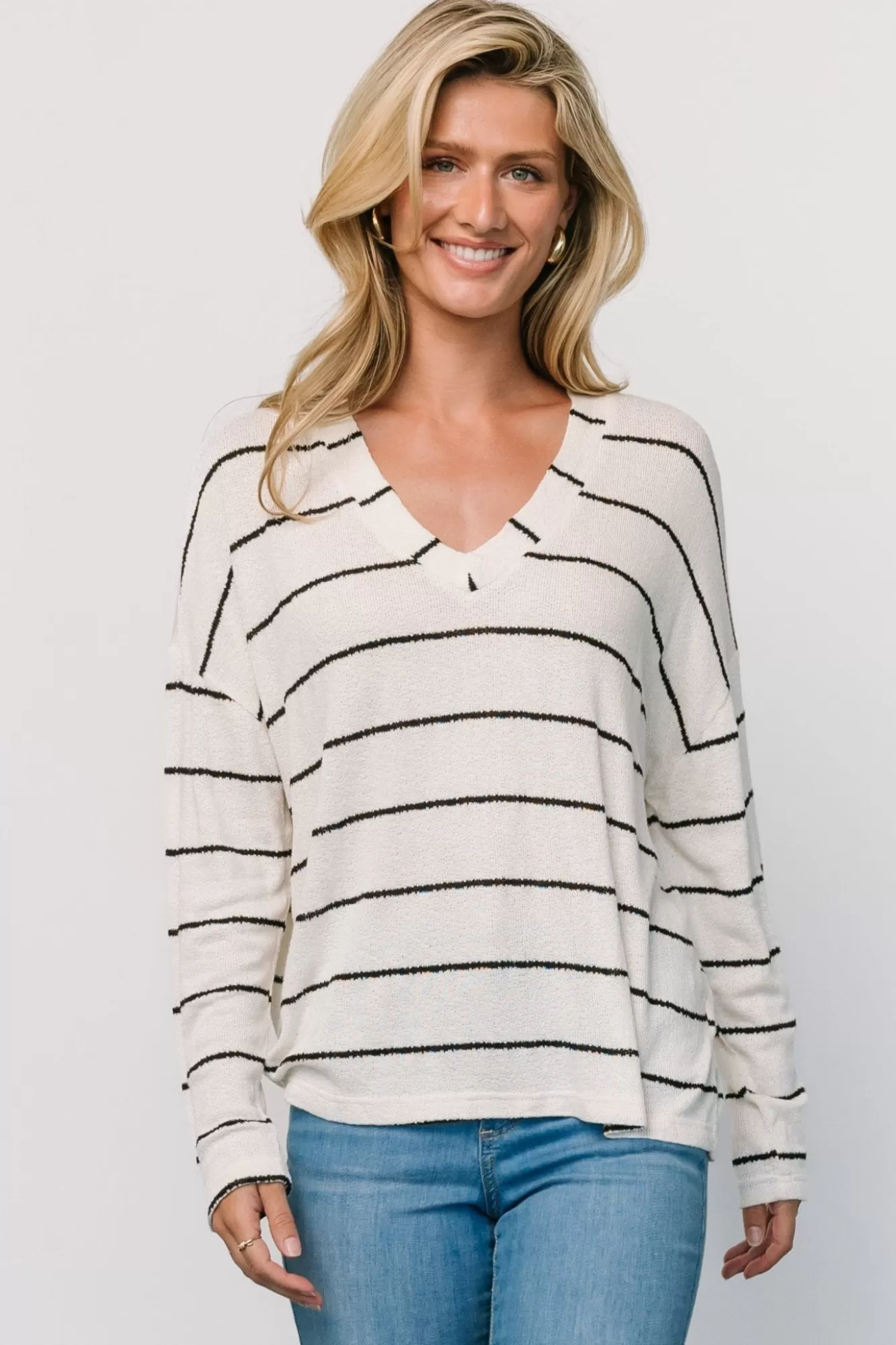 Baltic Born Sweaters | Houston Relaxed Sweater Top | Ivory Stripe