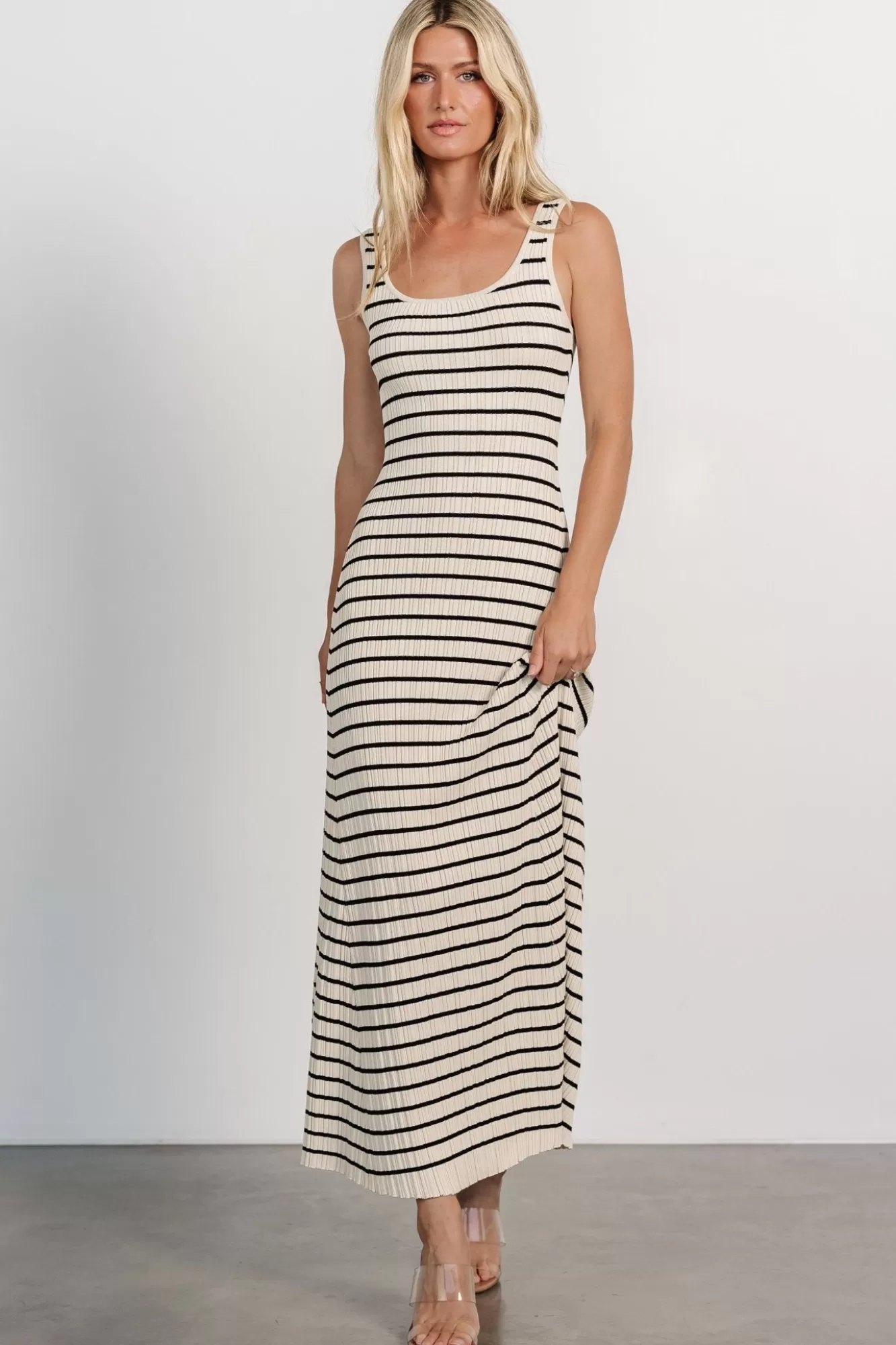 Baltic Born Maxi Dresses | Maxi Dresses | Jesse Ribbed Tank Maxi Dress | Ivory + Black