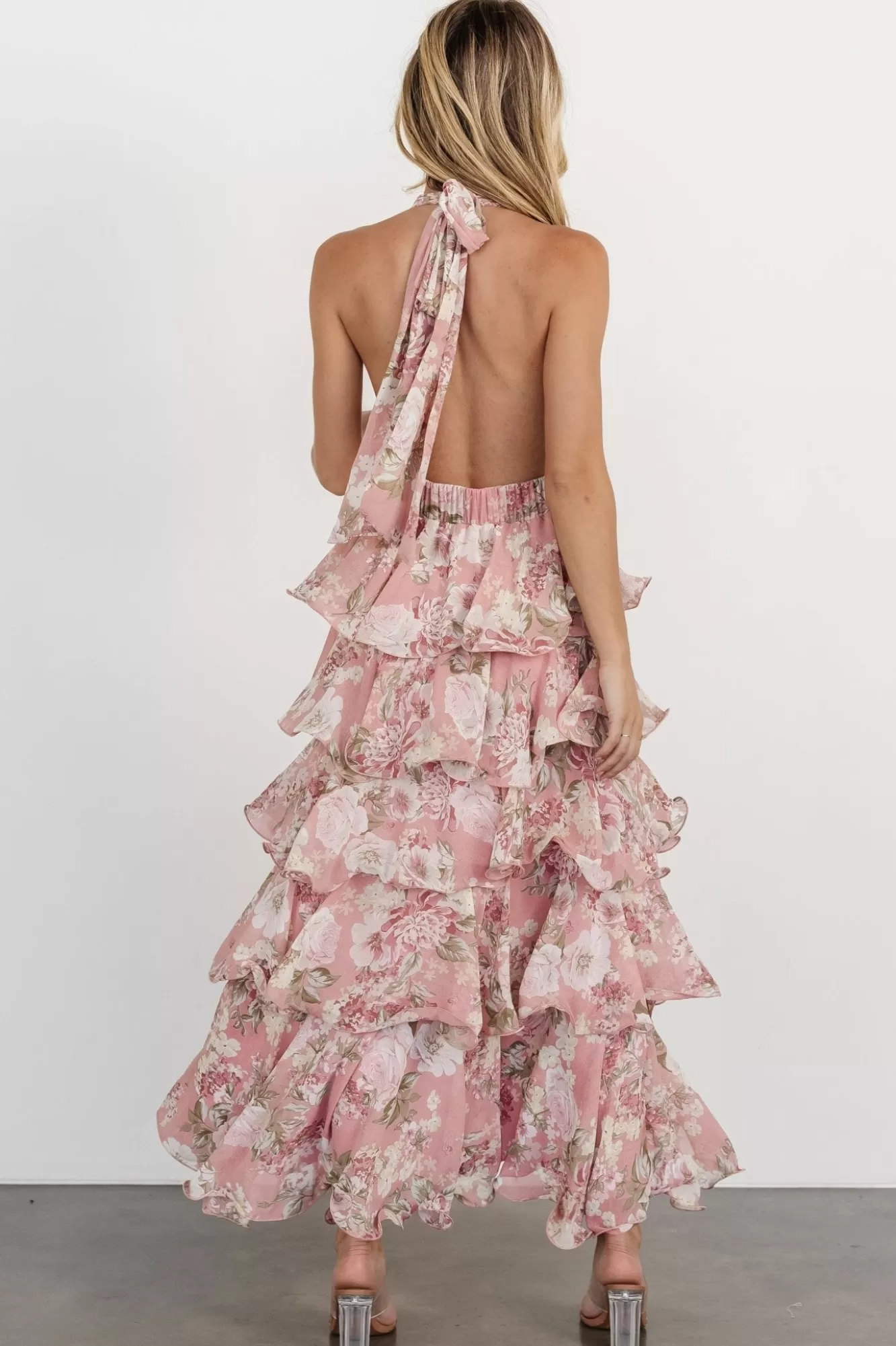 Baltic Born Maxi Dresses | Maxi Dresses | Jesslyn Open Back Tiered Maxi Dress | Blush Floral