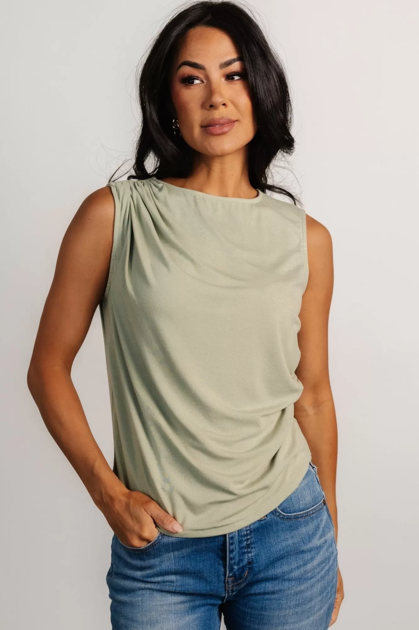 Baltic Born Blouses + Shirts | Basics | Jia Ruched Tank Top | Light Sage