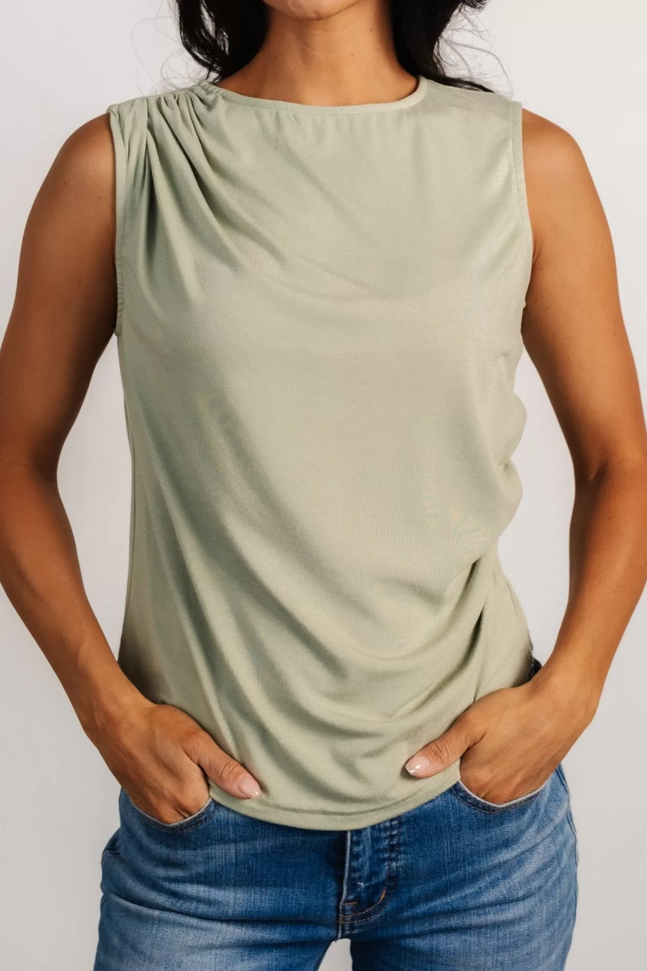 Baltic Born Blouses + Shirts | Basics | Jia Ruched Tank Top | Light Sage