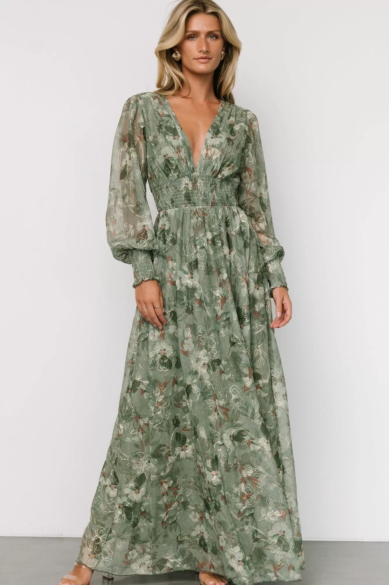 Baltic Born Maxi Dresses | Maxi Dresses | Jolie Embroidered Tulle Dress | Sage + Gold Floral