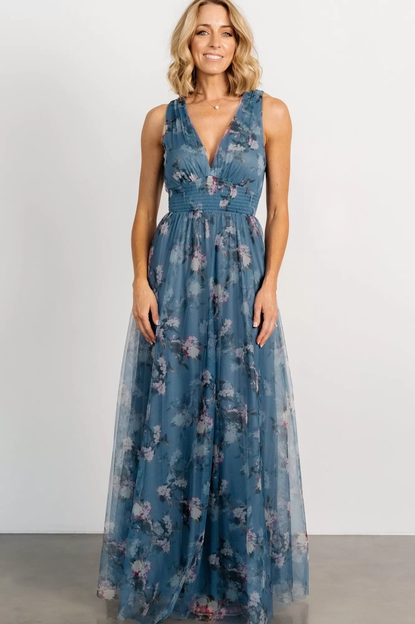 Baltic Born Maxi Dresses | Maxi Dresses | Kamila Tulle Maxi Dress | Blue Multi Floral