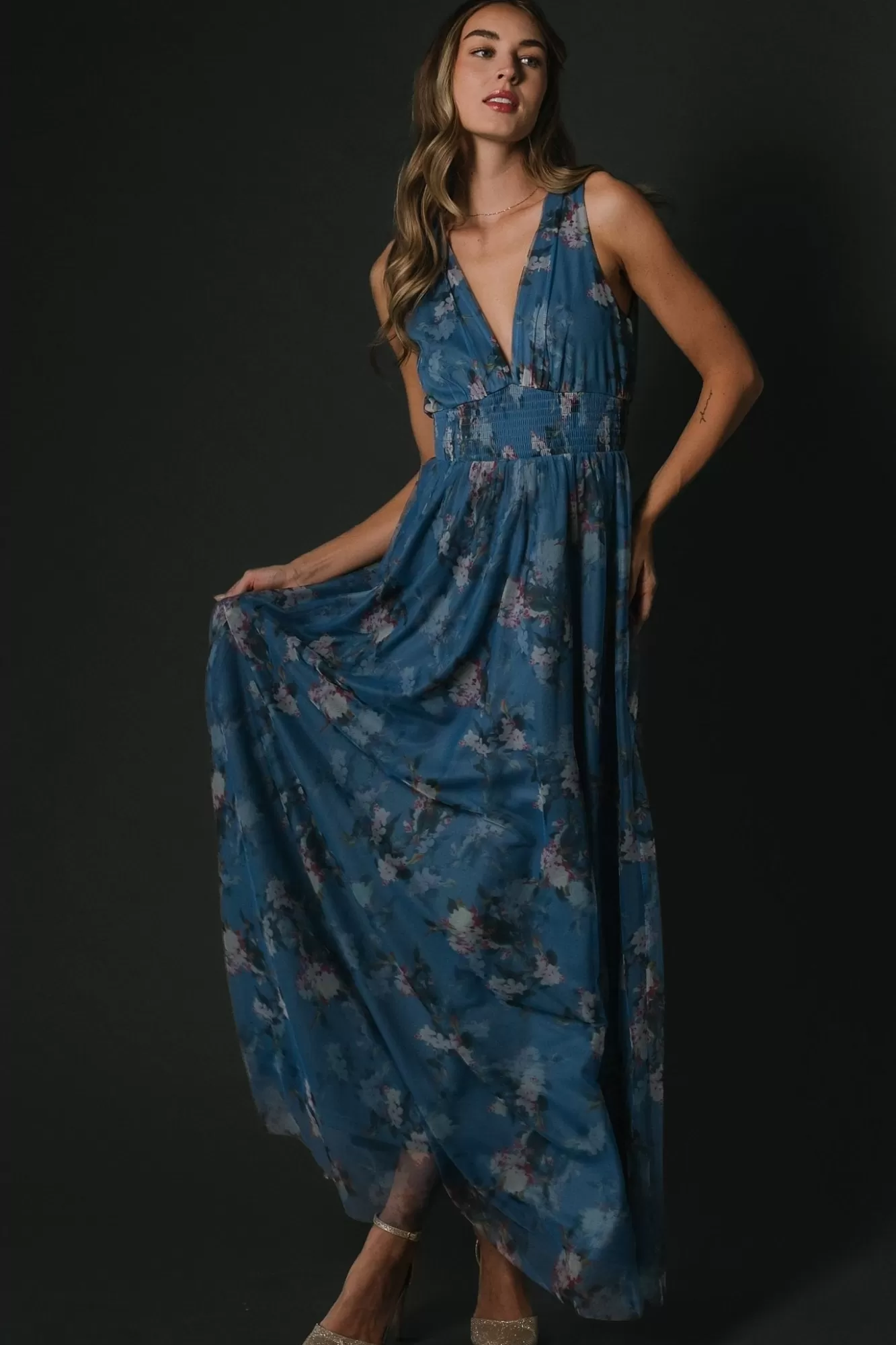 Baltic Born Maxi Dresses | Maxi Dresses | Kamila Tulle Maxi Dress | Blue Multi Floral