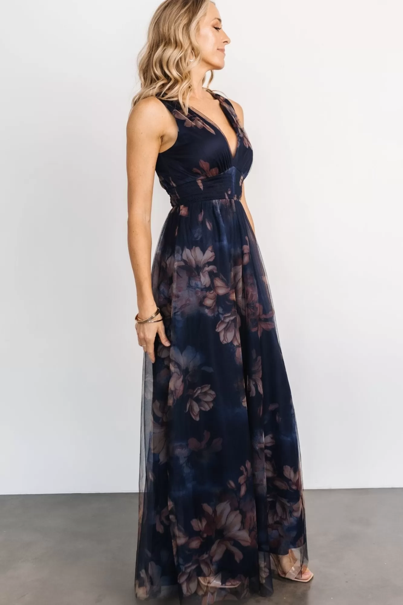 Baltic Born Maxi Dresses | Maxi Dresses | Kamila Tulle Maxi Dress | Dark Blue Floral