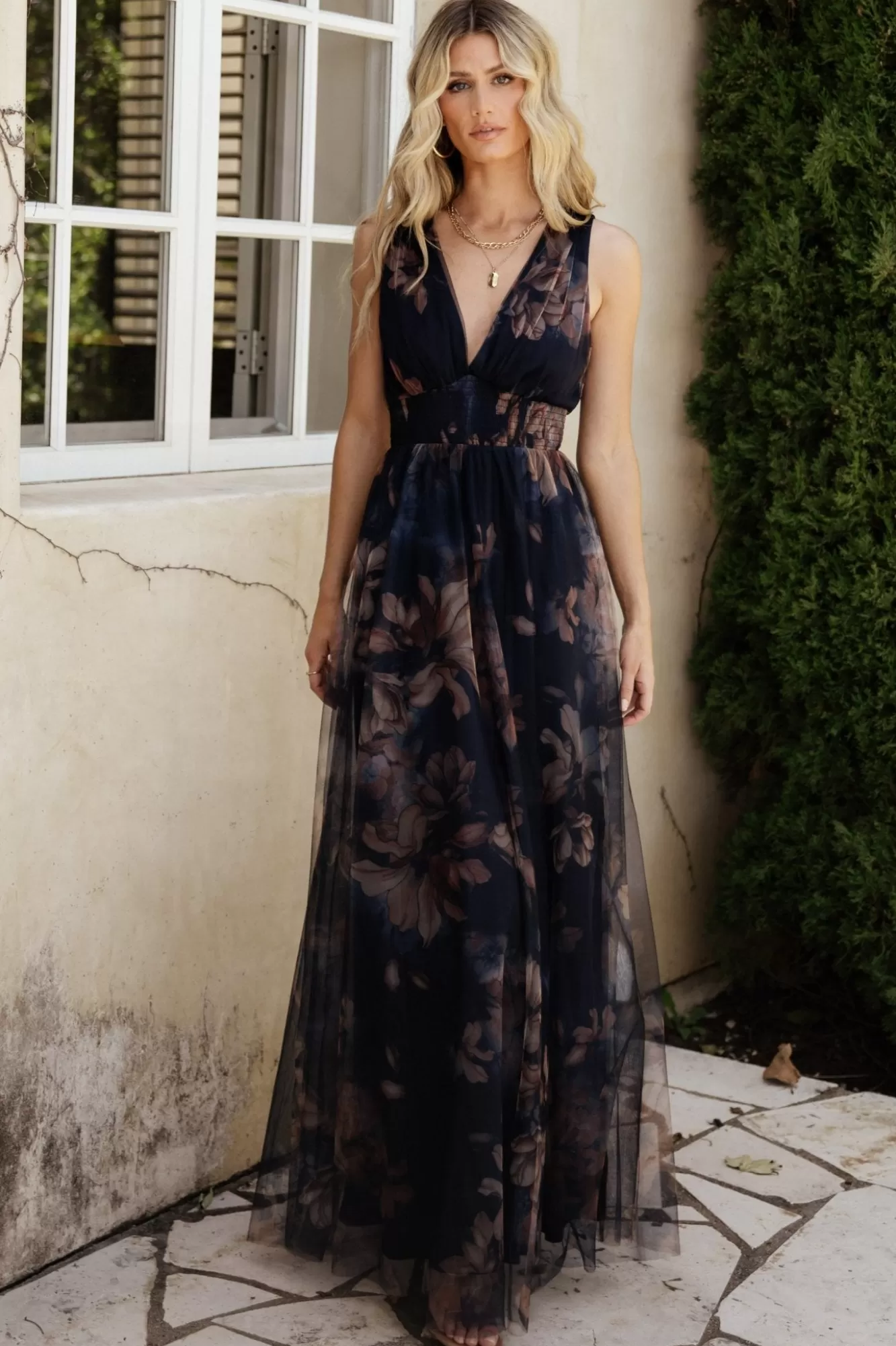 Baltic Born Maxi Dresses | Maxi Dresses | Kamila Tulle Maxi Dress | Dark Blue Floral