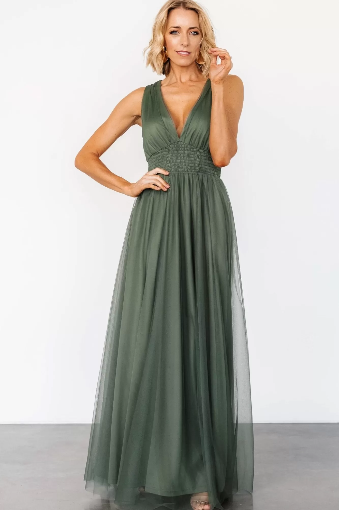 Baltic Born Maxi Dresses | Maxi Dresses | Kamila Tulle Maxi Dress | Dark Sage