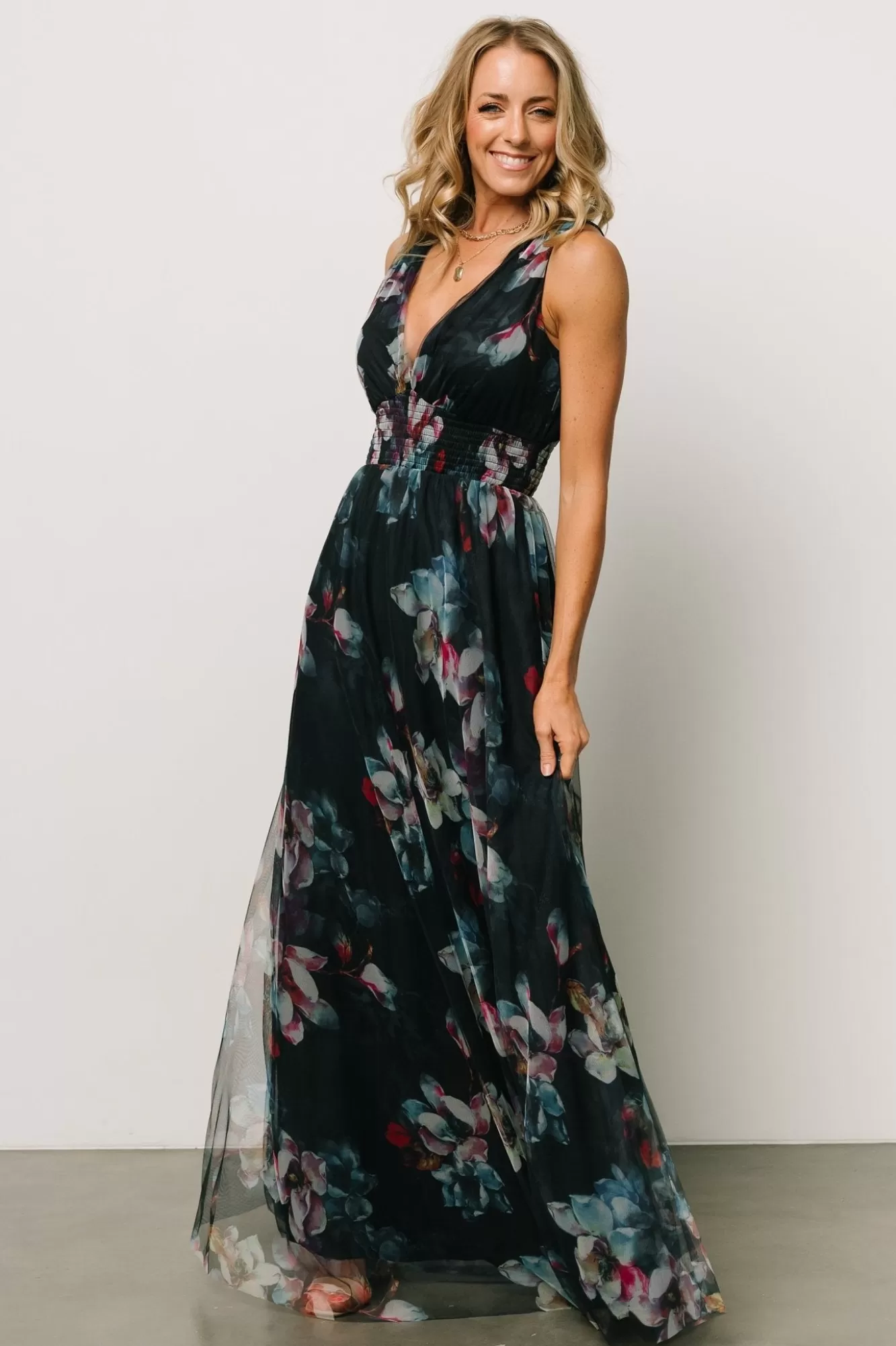 Baltic Born Maxi Dresses | Maxi Dresses | Kamila Tulle Maxi Dress | Navy Abstract Floral