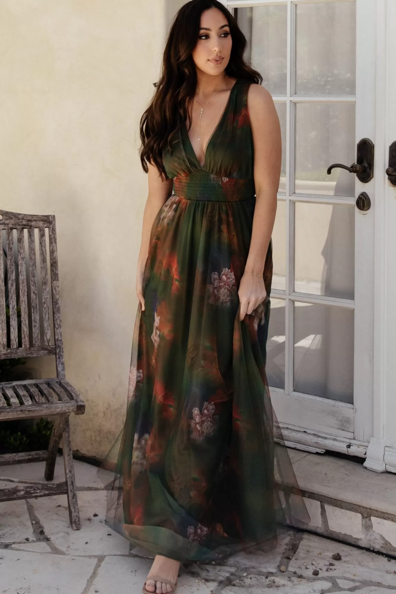 Baltic Born Maxi Dresses | Maxi Dresses | Kamila Tulle Maxi Dress | Olive Multi Floral