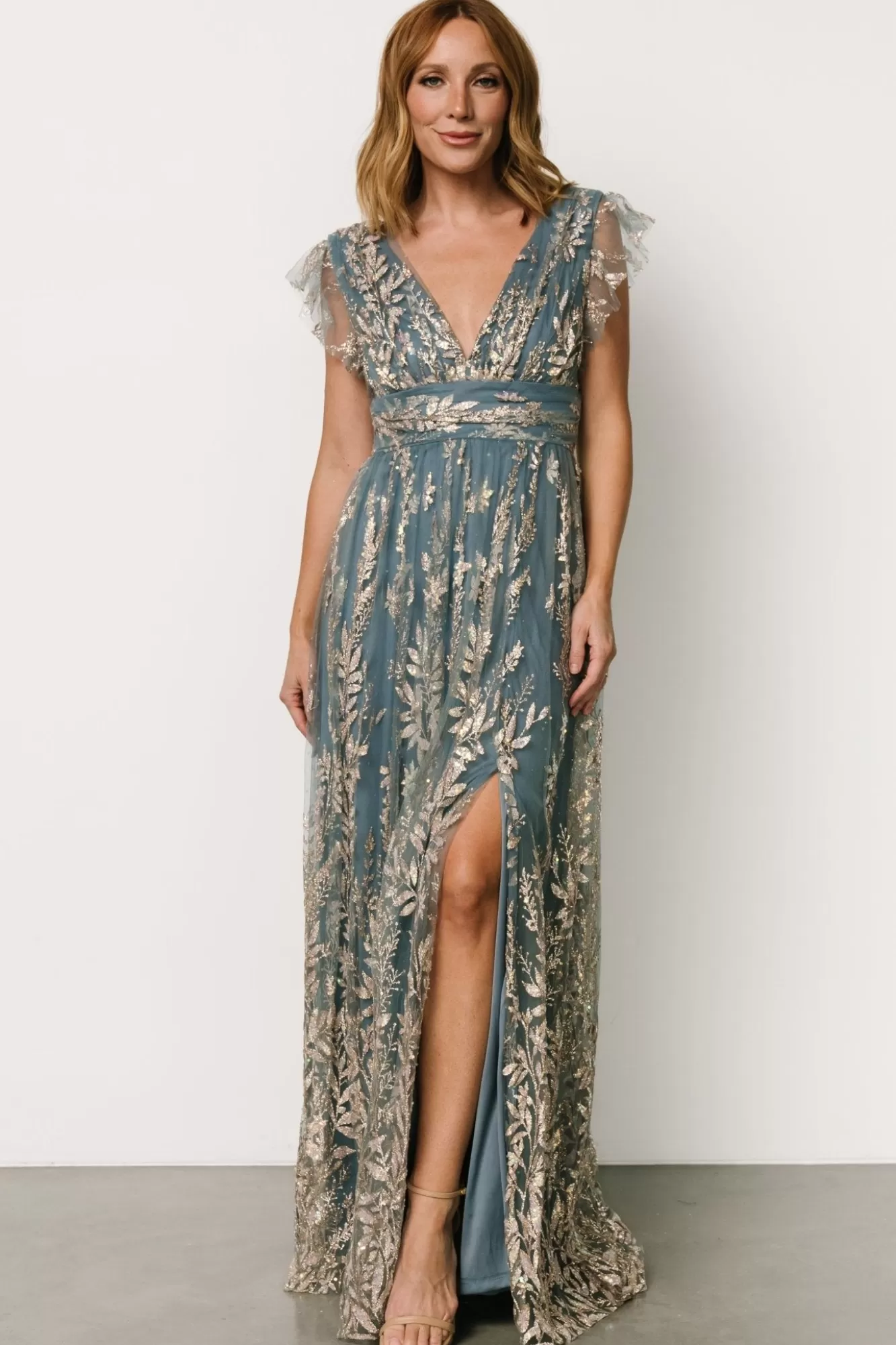 Baltic Born Maxi Dresses | Maxi Dresses | Karina Shimmer Gown | Blue + Rose Gold