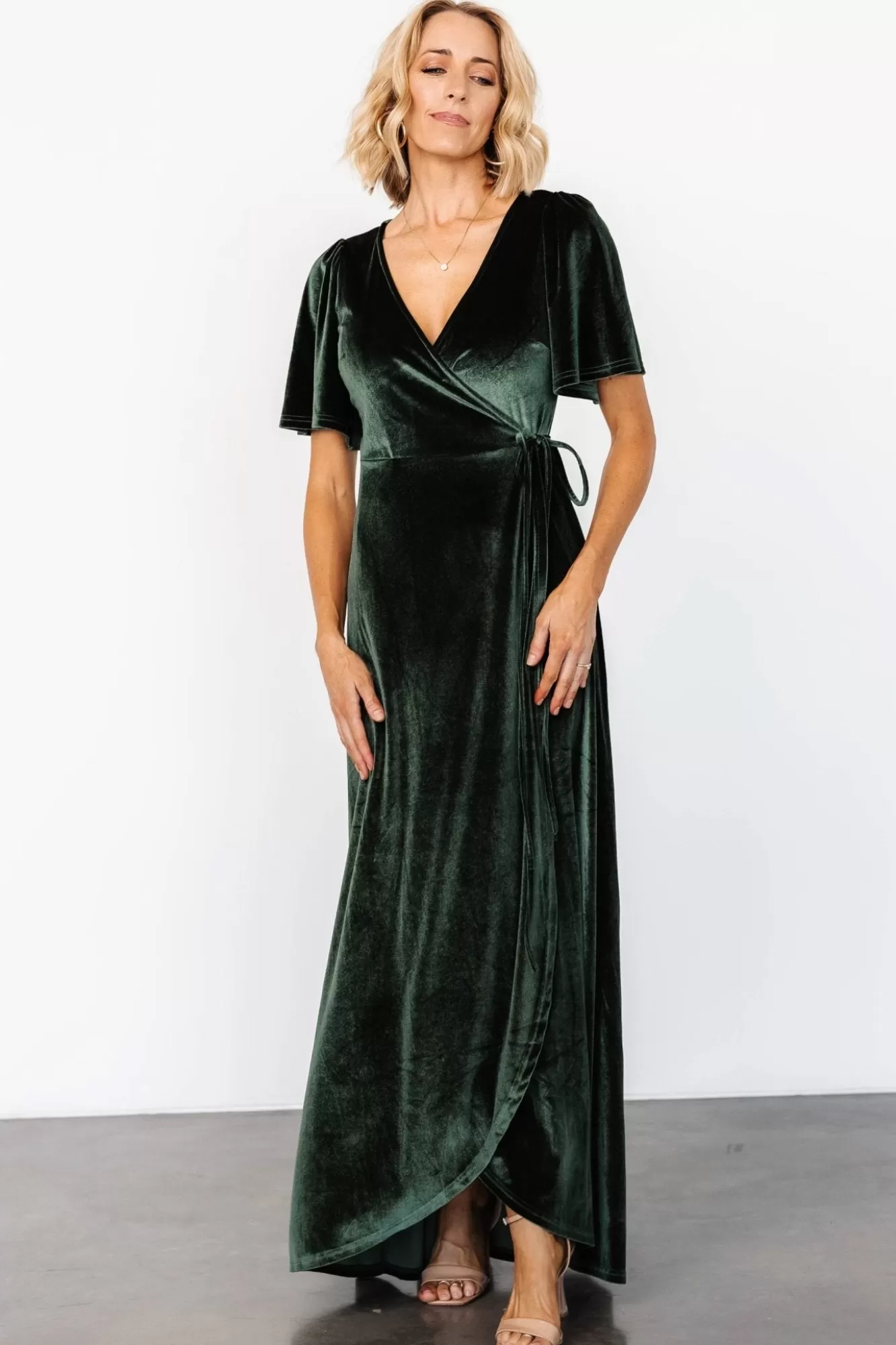 Baltic Born Maxi Dresses | Maxi Dresses | Katelyn Velvet Maxi Wrap Dress | Deep Green