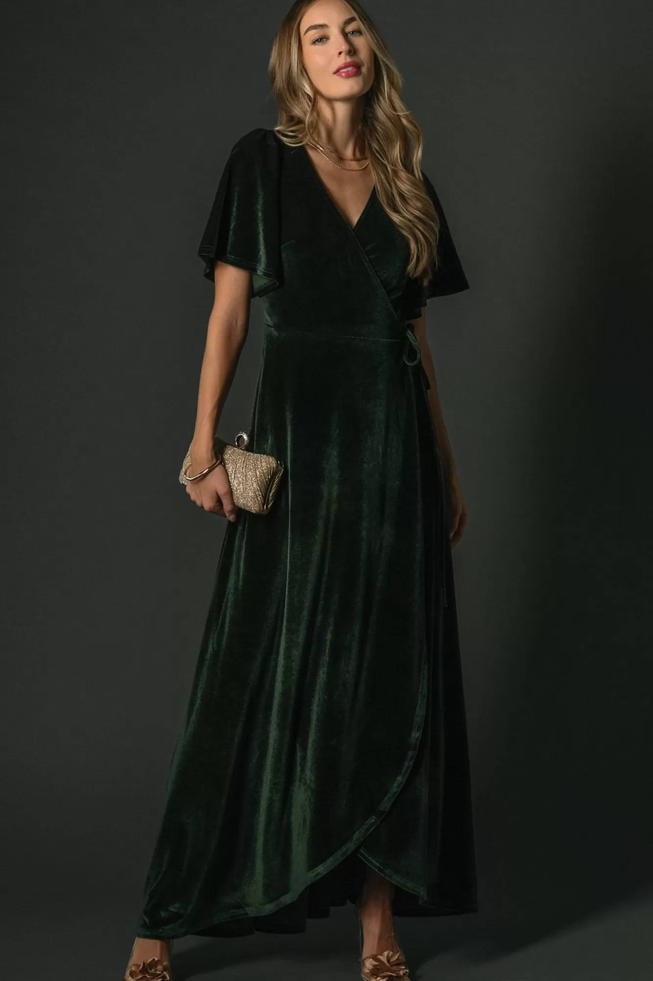 Baltic Born Maxi Dresses | Maxi Dresses | Katelyn Velvet Maxi Wrap Dress | Deep Green