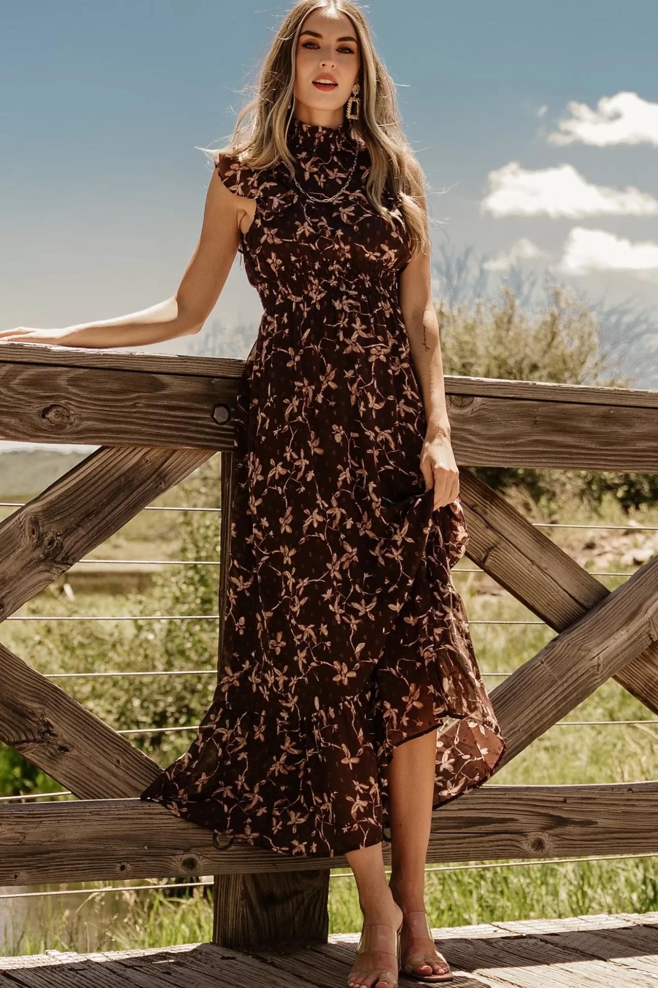 Baltic Born Maxi Dresses | Maxi Dresses | Kearny Ruffle Maxi Dress | Brown + Natural