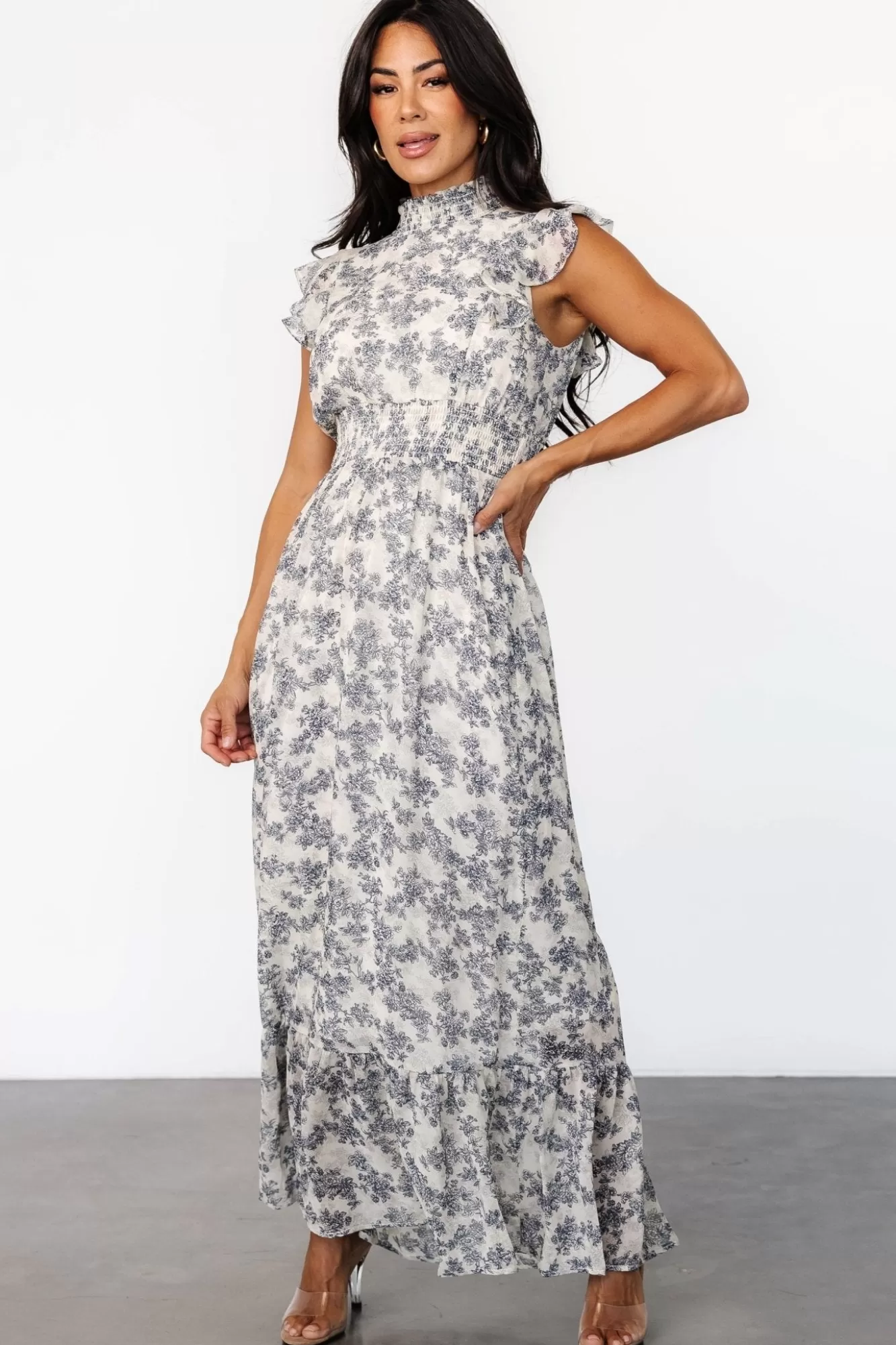 Baltic Born Maxi Dresses | Maxi Dresses | Kearny Ruffle Maxi Dress | Cream + Navy Floral