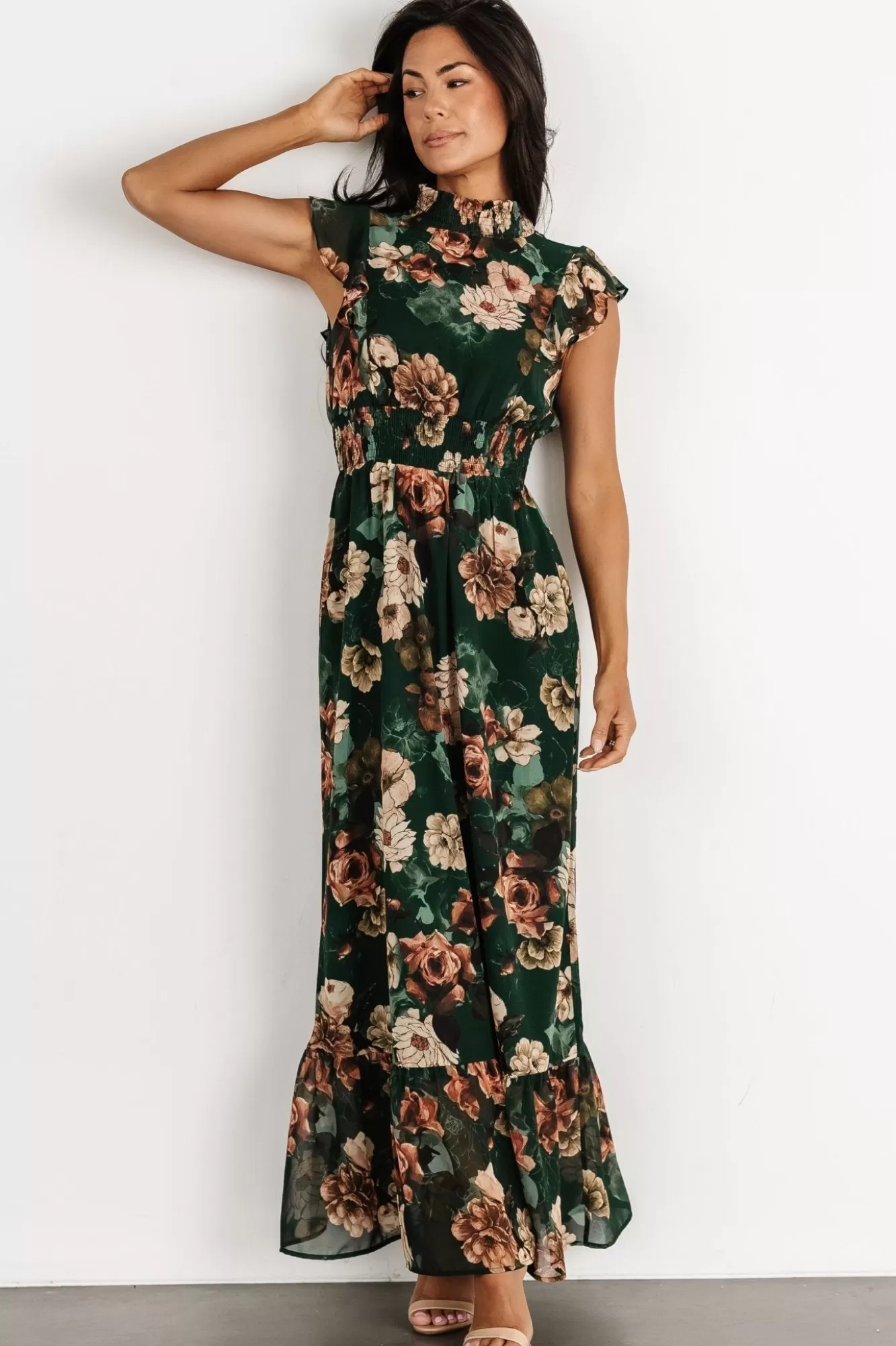 Baltic Born Maxi Dresses | Maxi Dresses | Kearny Ruffle Maxi Dress | Dark Green Floral