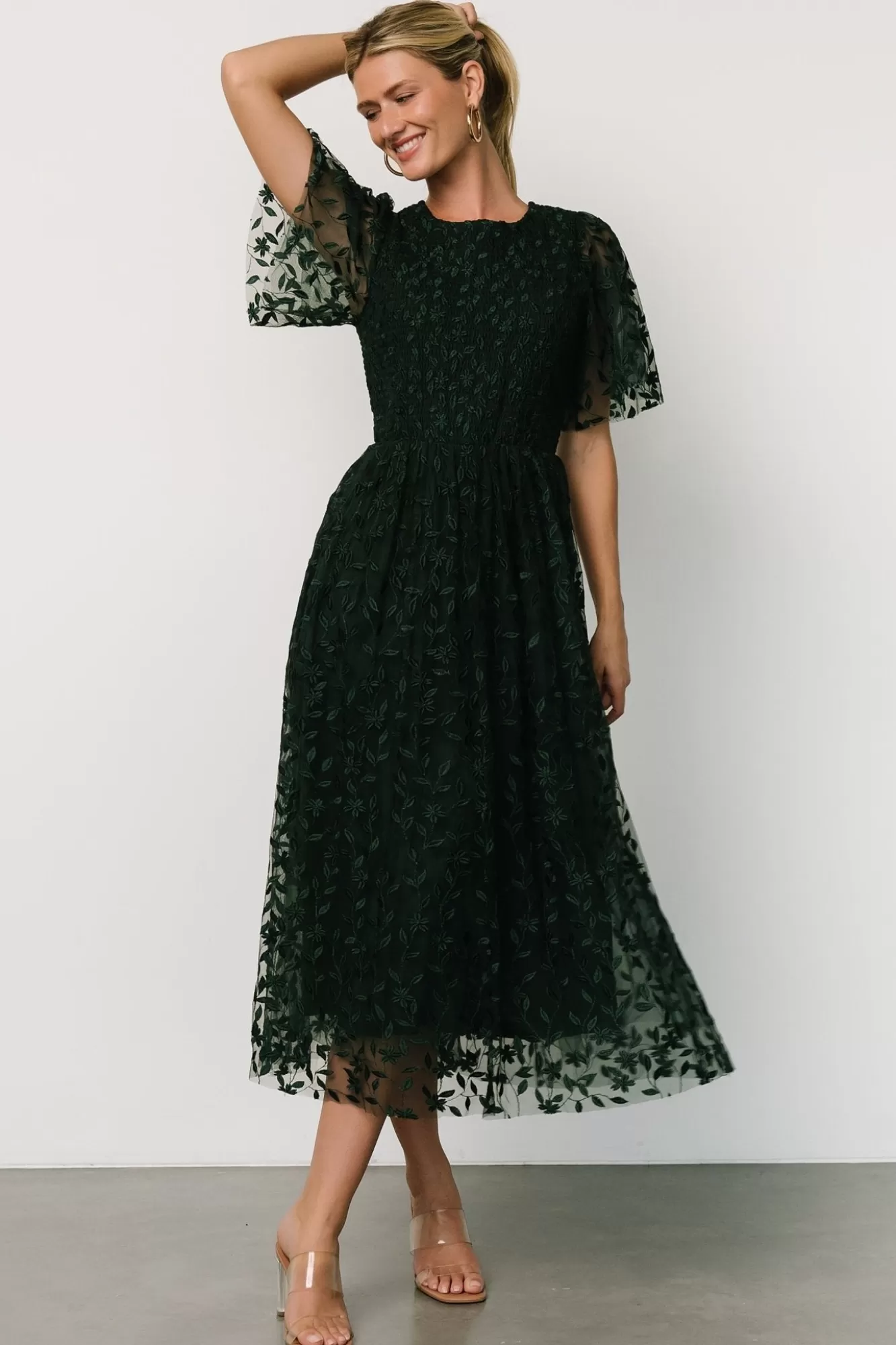 Baltic Born Midi Dresses | Midi Dresses | Kendra Embroidered Dress | Dark Green