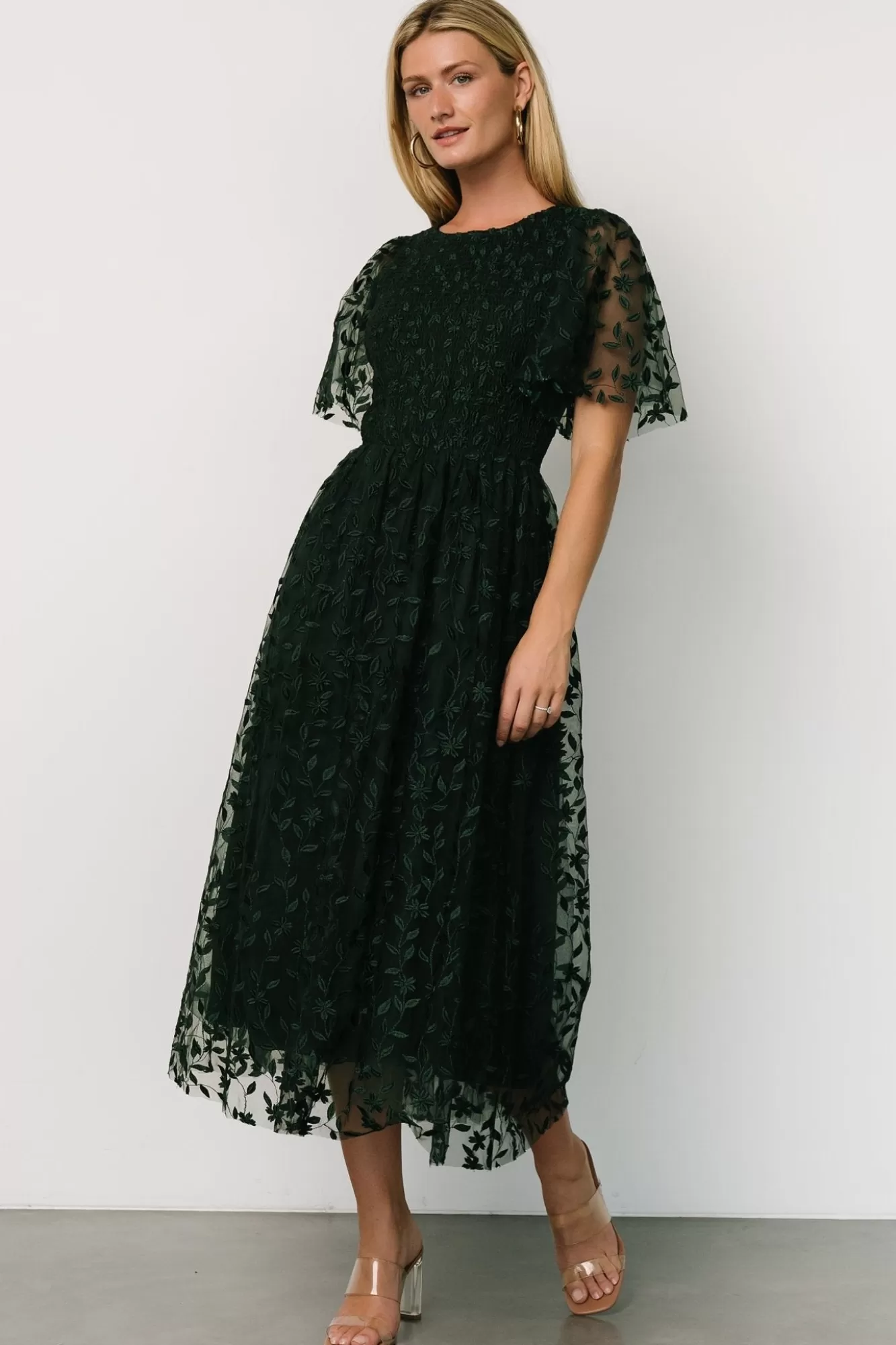 Baltic Born Midi Dresses | Midi Dresses | Kendra Embroidered Dress | Dark Green