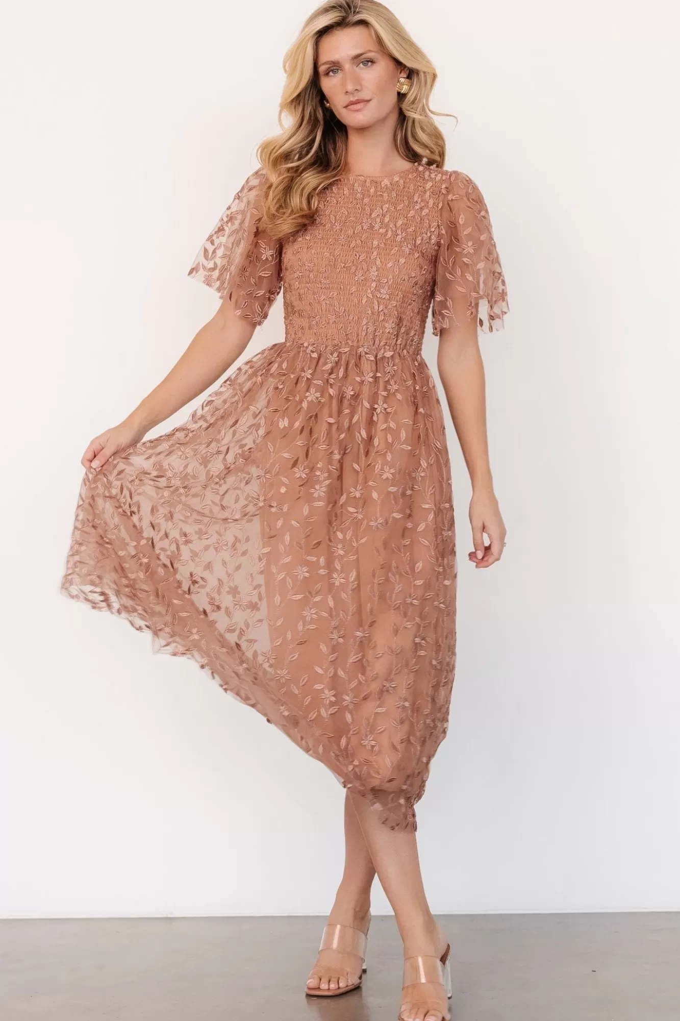 Baltic Born Midi Dresses | Midi Dresses | Kendra Embroidered Dress | Nude Rose