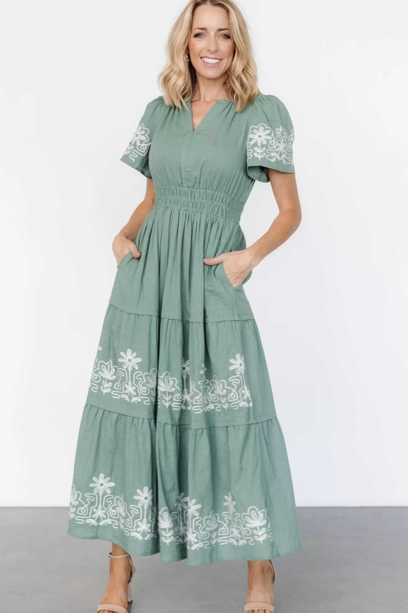 Baltic Born Maxi Dresses | Maxi Dresses | Kennedy Embroidered Maxi Dress | Dark Sage