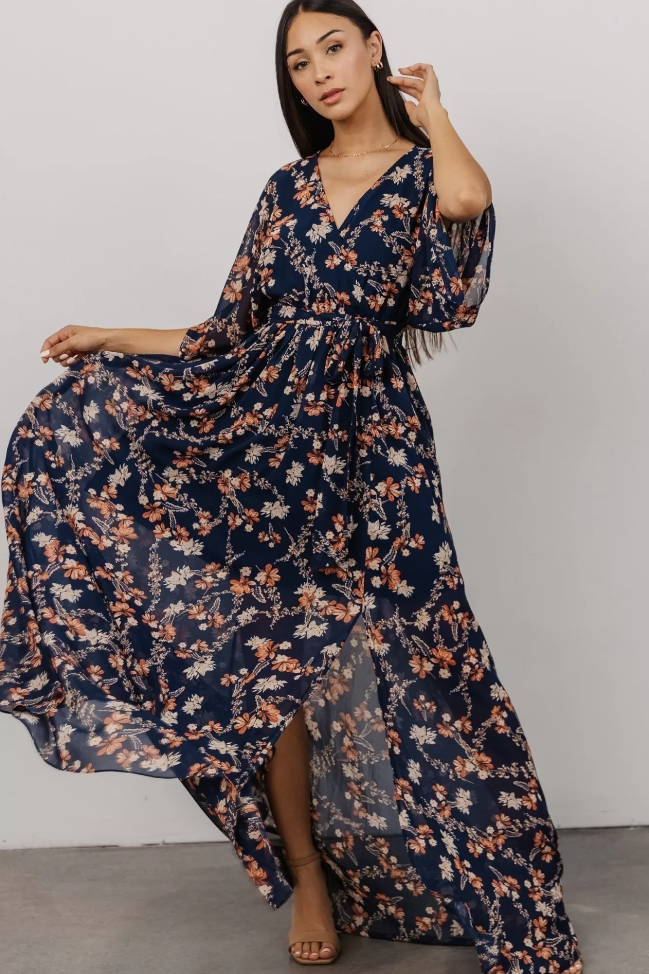 Baltic Born Maxi Dresses | Maxi Dresses | Kia Kimono Maxi Dress | Dark Blue Floral