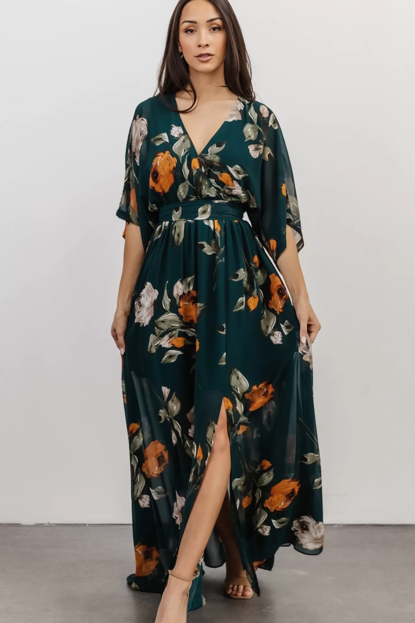 Baltic Born Maxi Dresses | Maxi Dresses | Kia Kimono Maxi Dress | Deep Topaz Floral