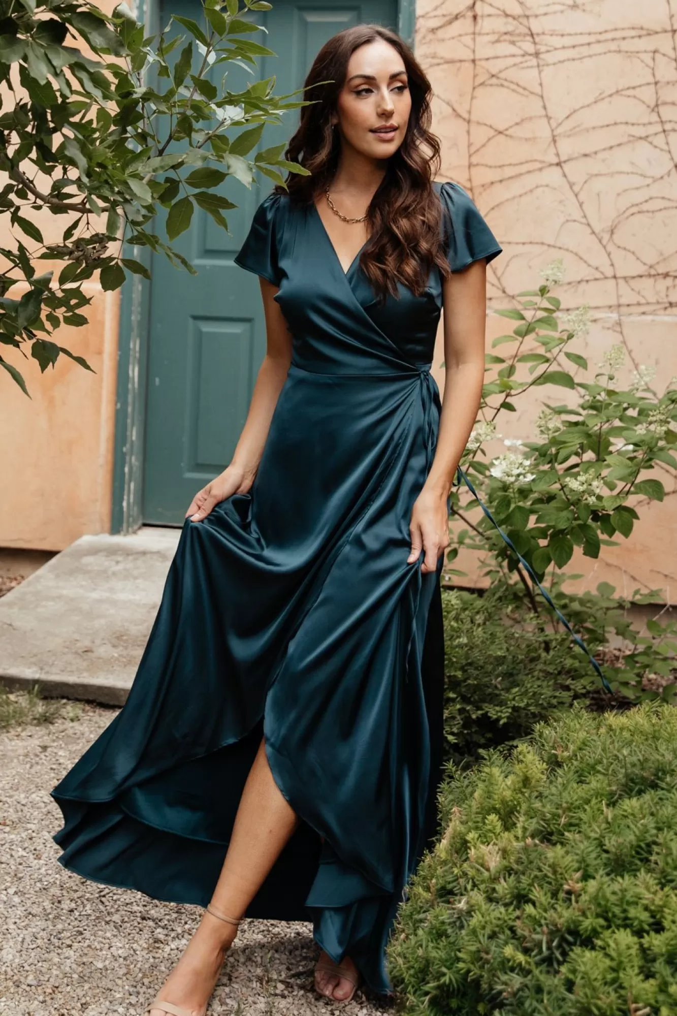 Baltic Born Maxi Dresses | Maxi Dresses | Krystal Satin Wrap Gown | Deep Blue